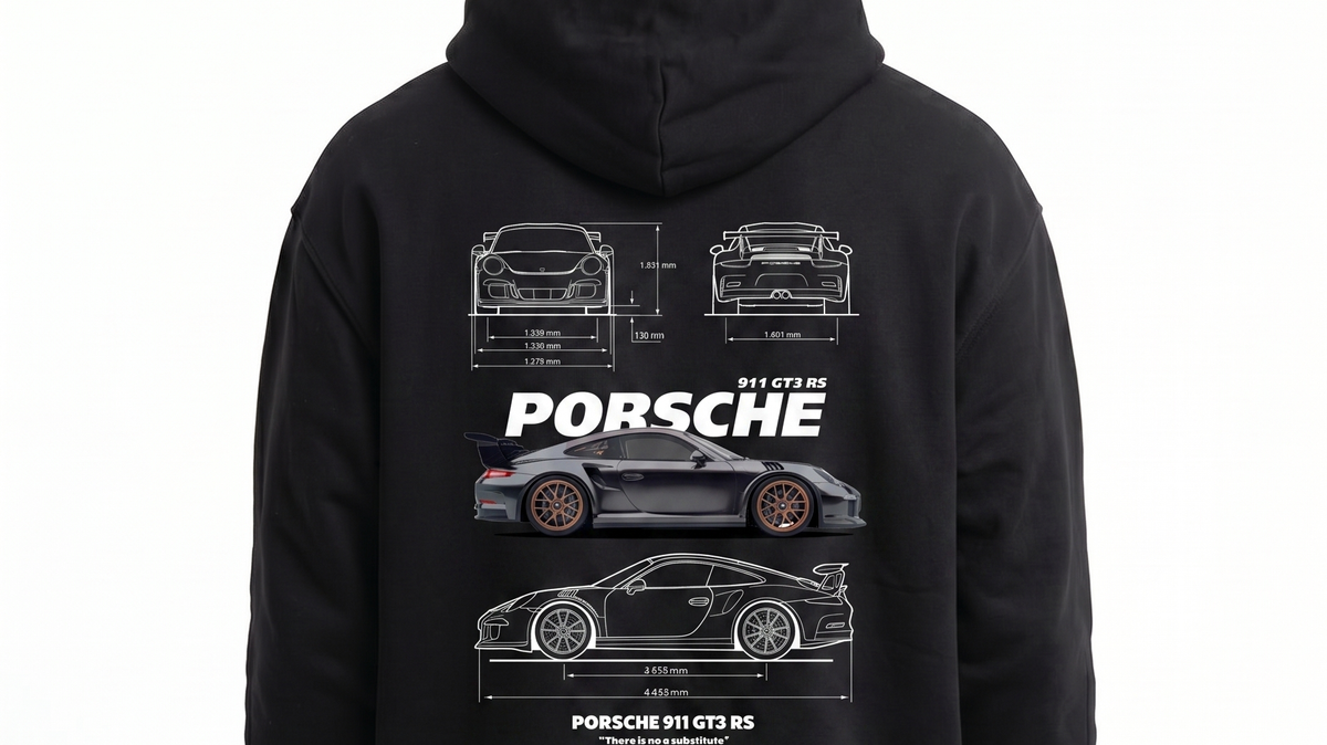 Porsche 911 GT3 RS Oversized Hoodie von CLOVIE – Auto- und Tuning-Streetwear