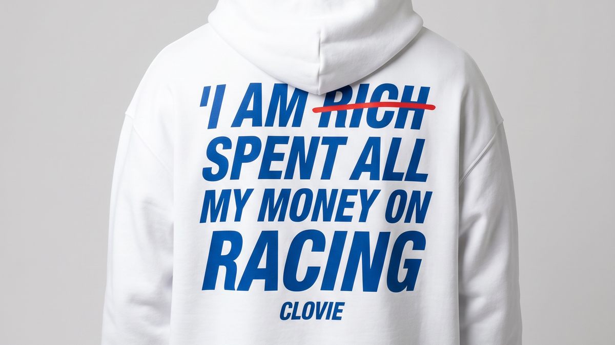 CLOVIE Oversized Hoodie „I spent all my money on racing“ – Outfit fürs Autotreffen
