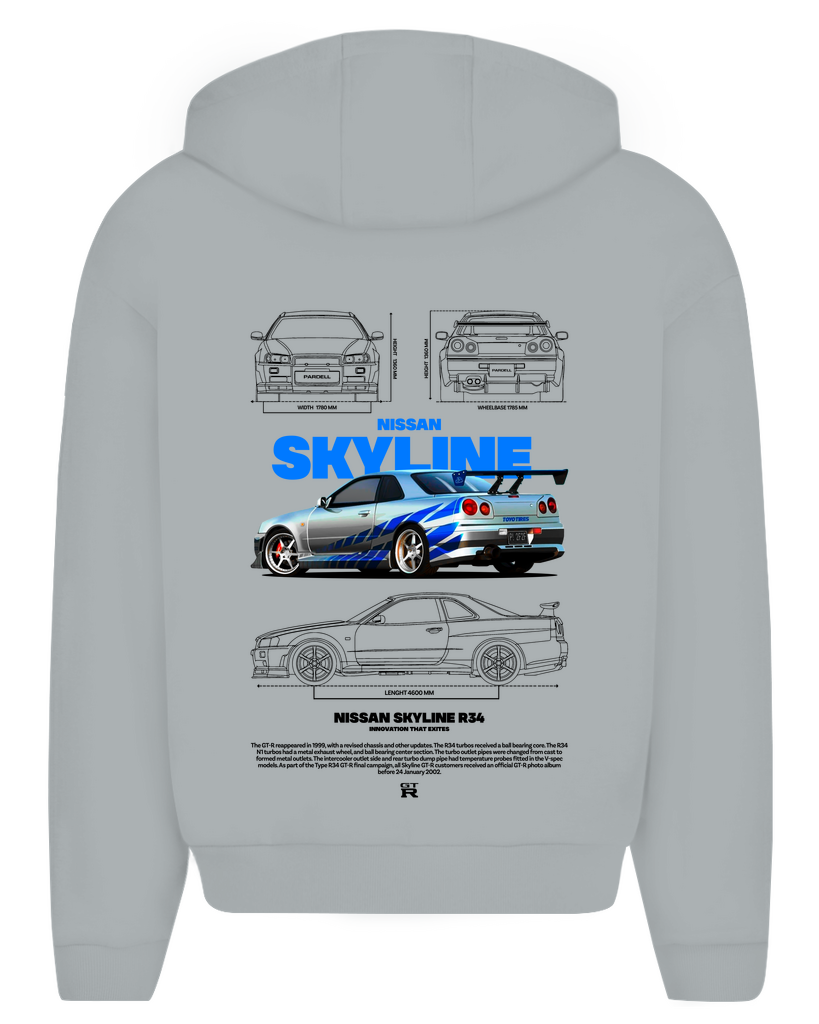 Nissan Skyline R34 Zip Hoodie Detail 9 - CLOVIE Streetwear