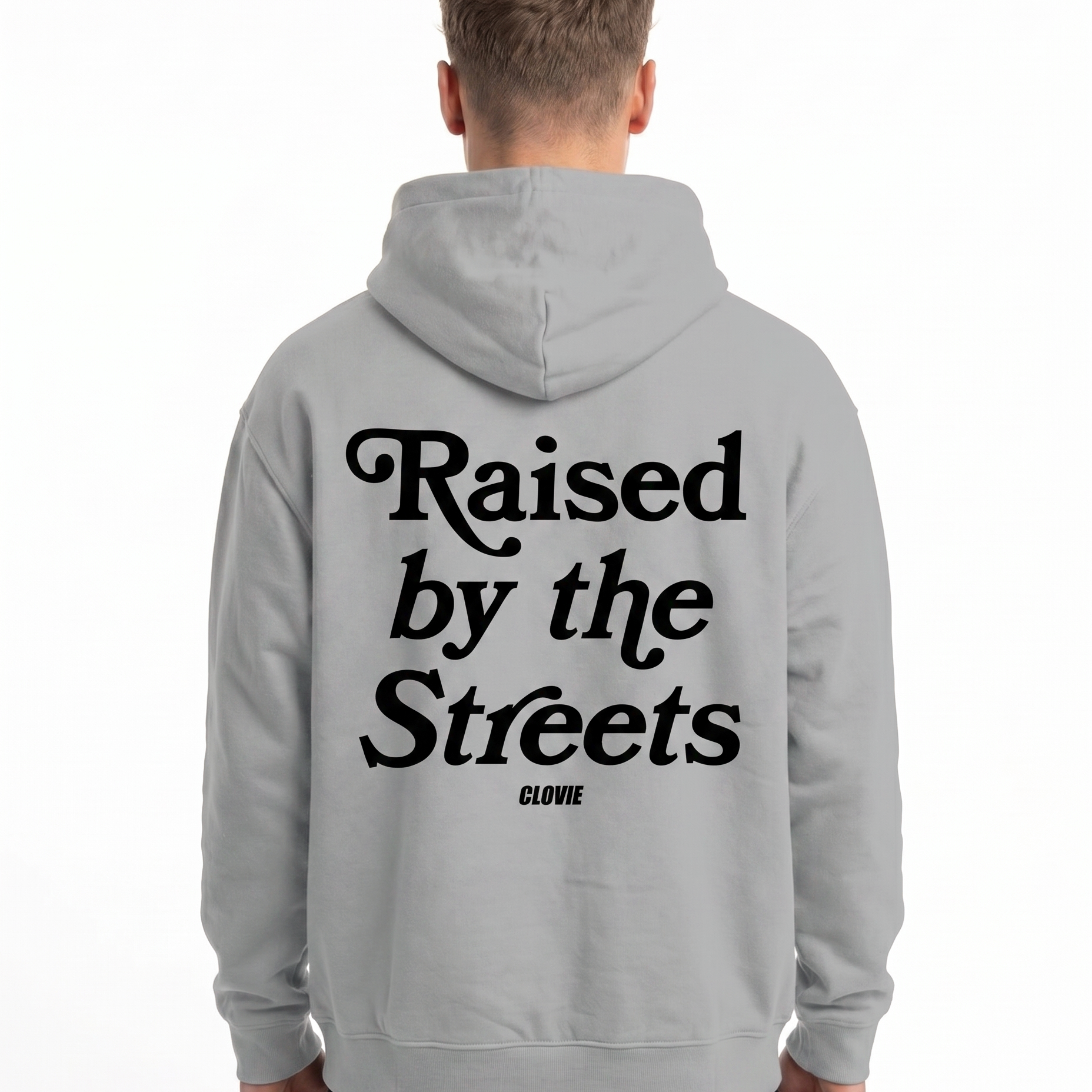 Raised by the streets OVS Hoodie Light Asphalt Back