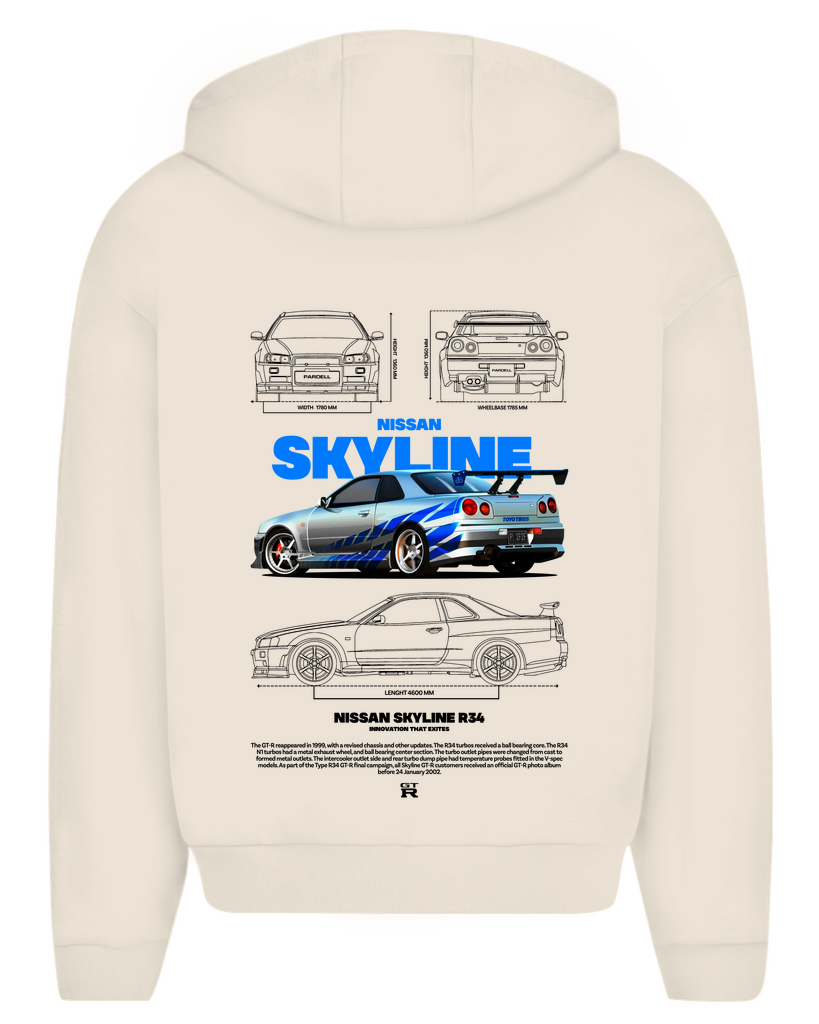 Nissan Skyline R34 Zip Hoodie Detail 5 - CLOVIE Streetwear