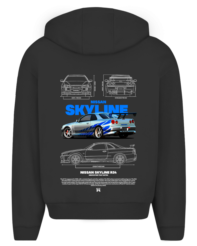 Nissan Skyline R34 Zip Hoodie Detailansicht - CLOVIE Streetwear