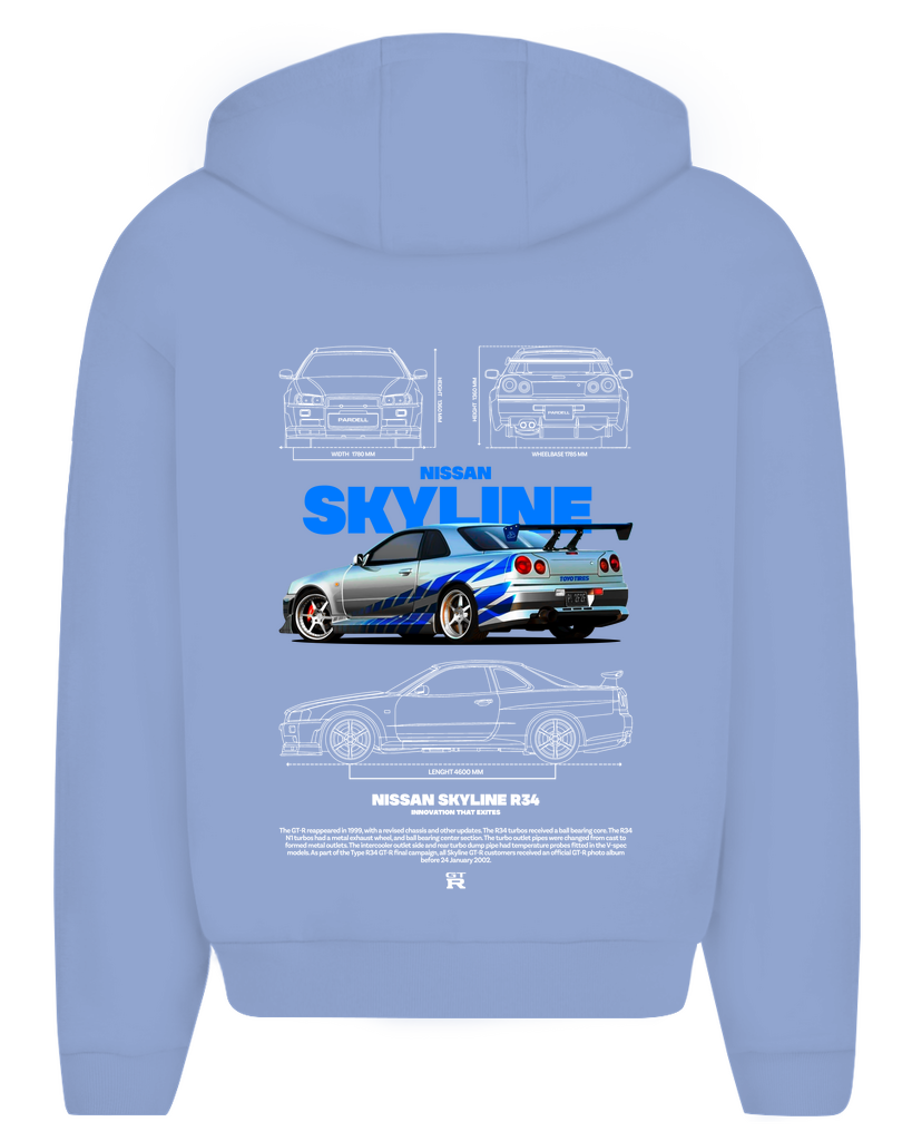 Nissan Skyline R34 Zip Hoodie Detail 7 - CLOVIE Streetwear