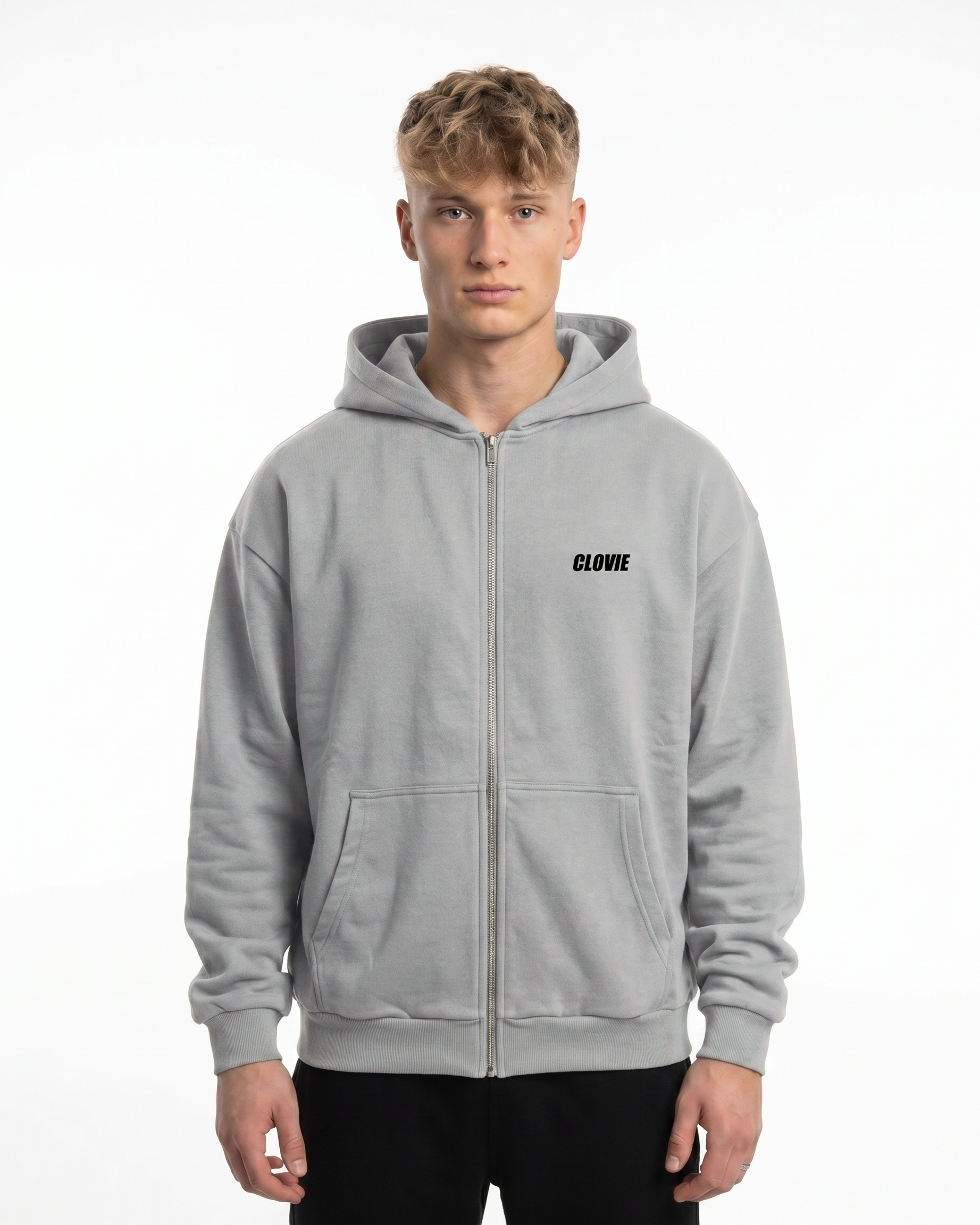 Raised by the streets Zip Hoodie Light Asphalt Front
