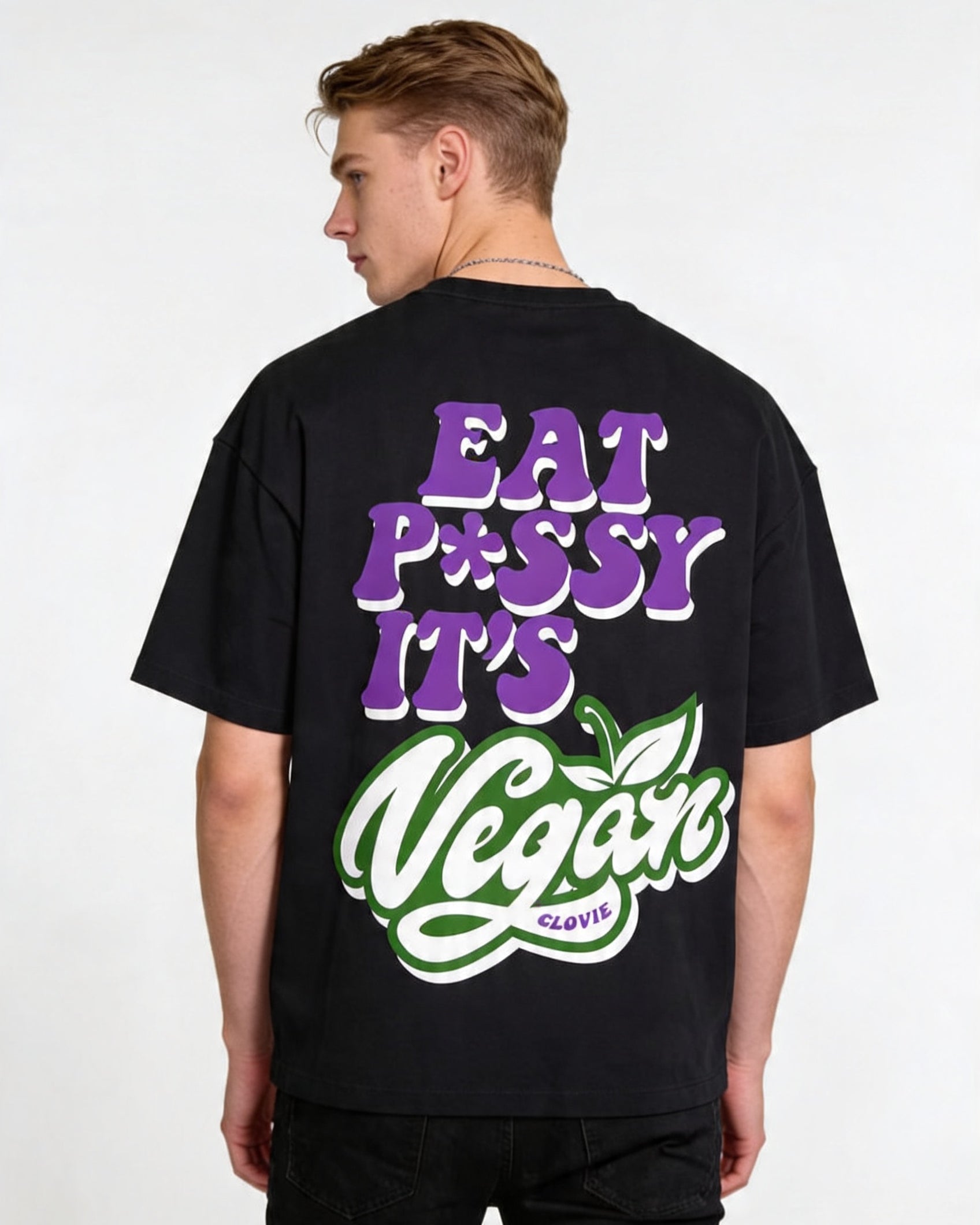 Eat p*ssy it´s vegan Oversized T-Shirt Vorderansicht - CLOVIE Streetwear