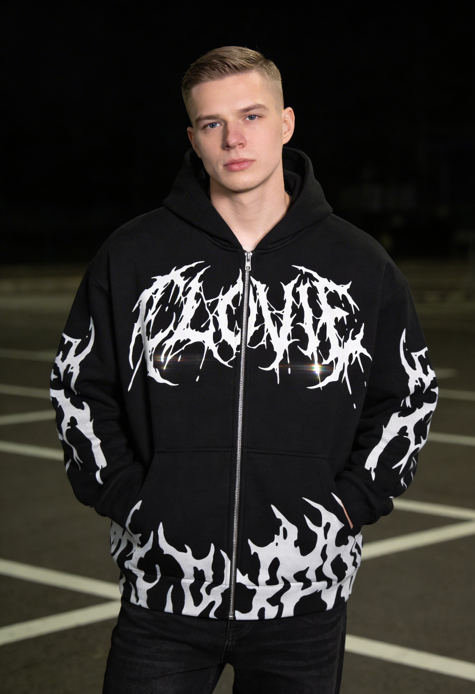 CLOVIE Reflective Flame – Oversized Zip Hoodie Zip Hoodie Rueckansicht - CLOVIE Streetwear