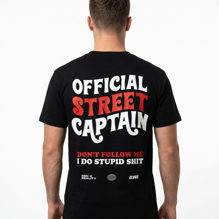 Official Street Captain Standard Tee – Back, GEN-Z Reality Print
