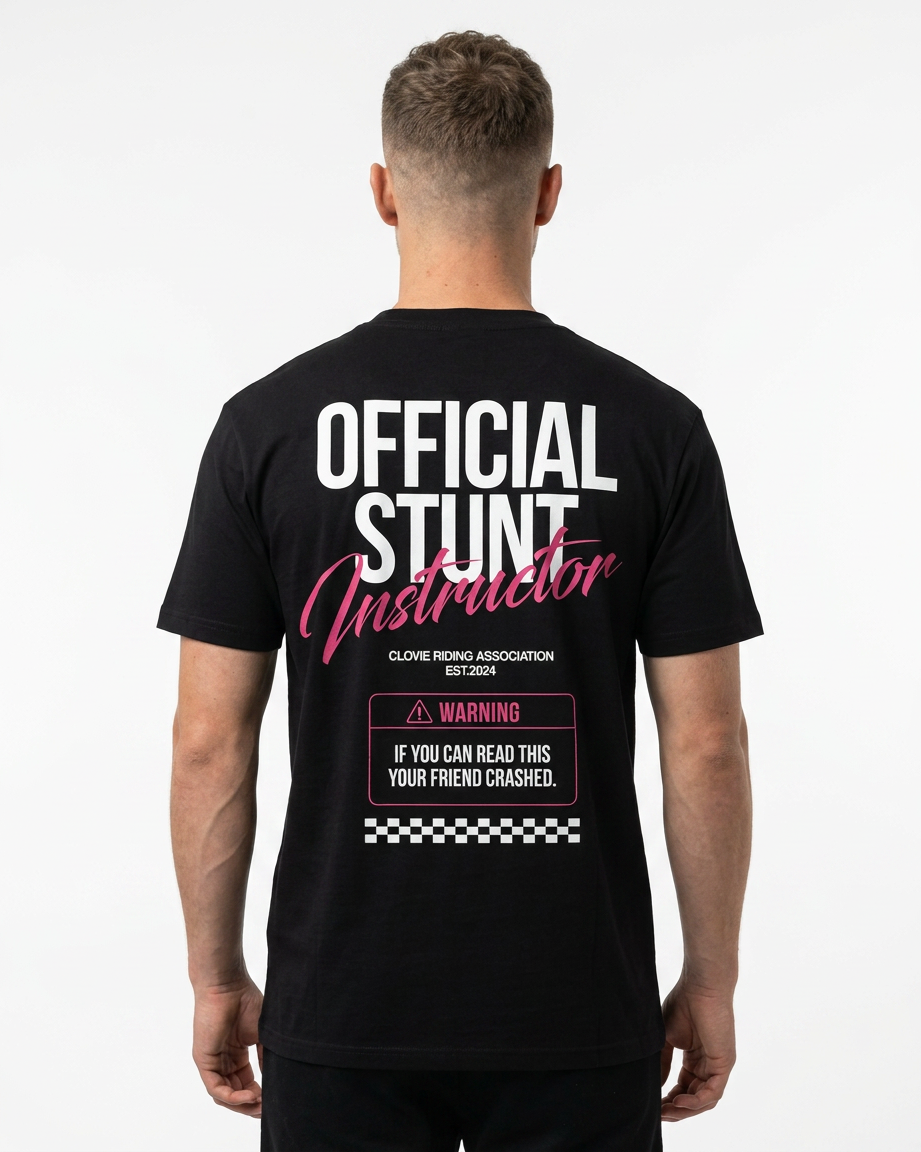Official Stunt Instructor Standard Tee – Back, Warning Print