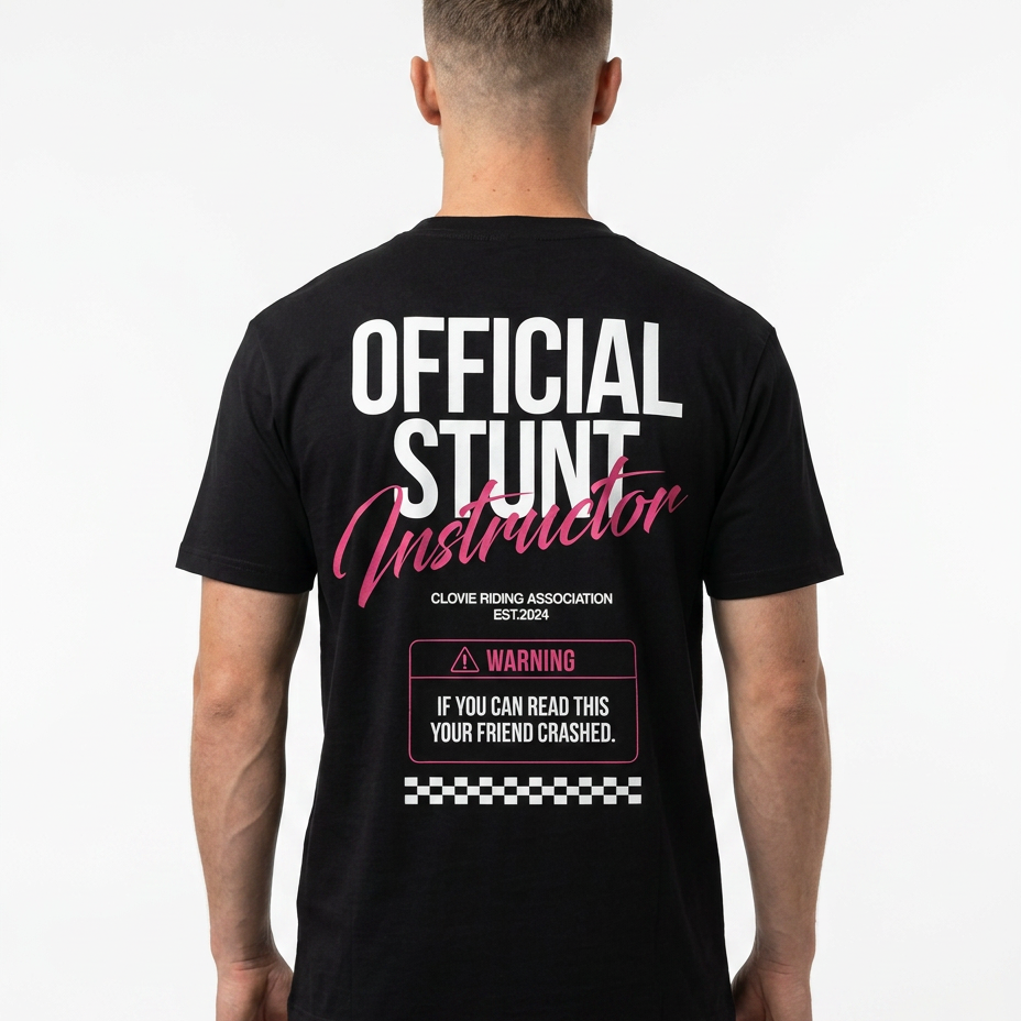 Official Stunt Instructor Standard Tee – Back, Warning Print