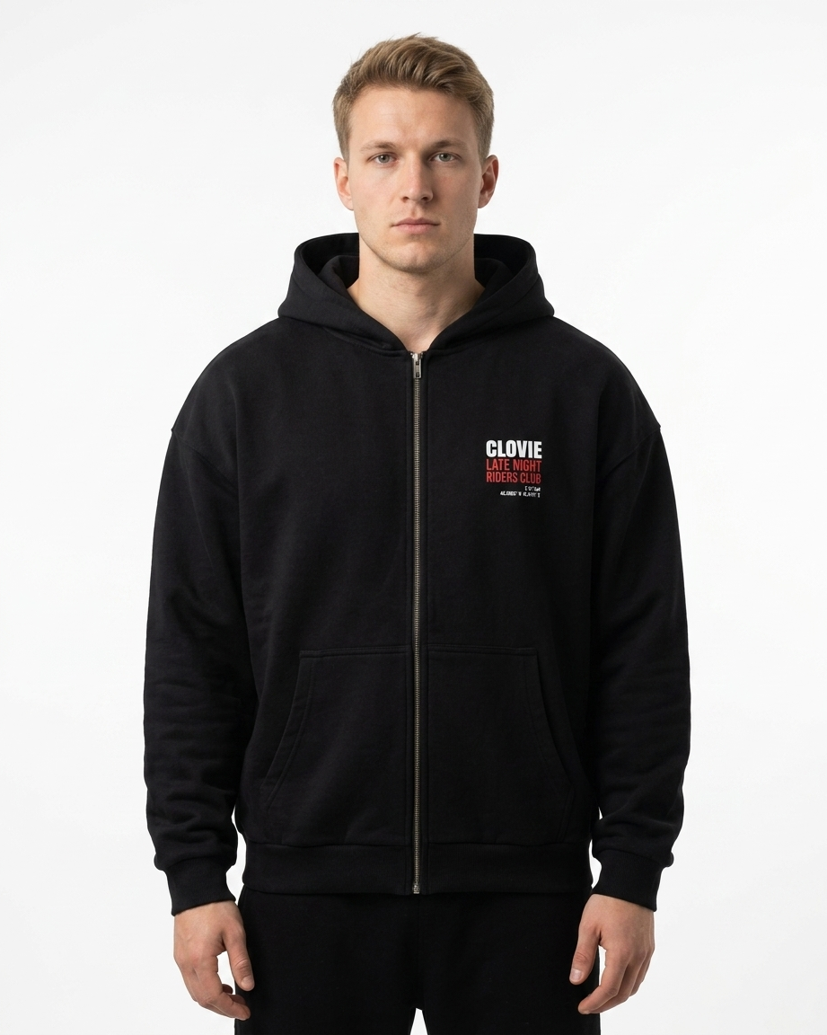 Late Night Riders Club Oversized Zip Hoodie – Front
