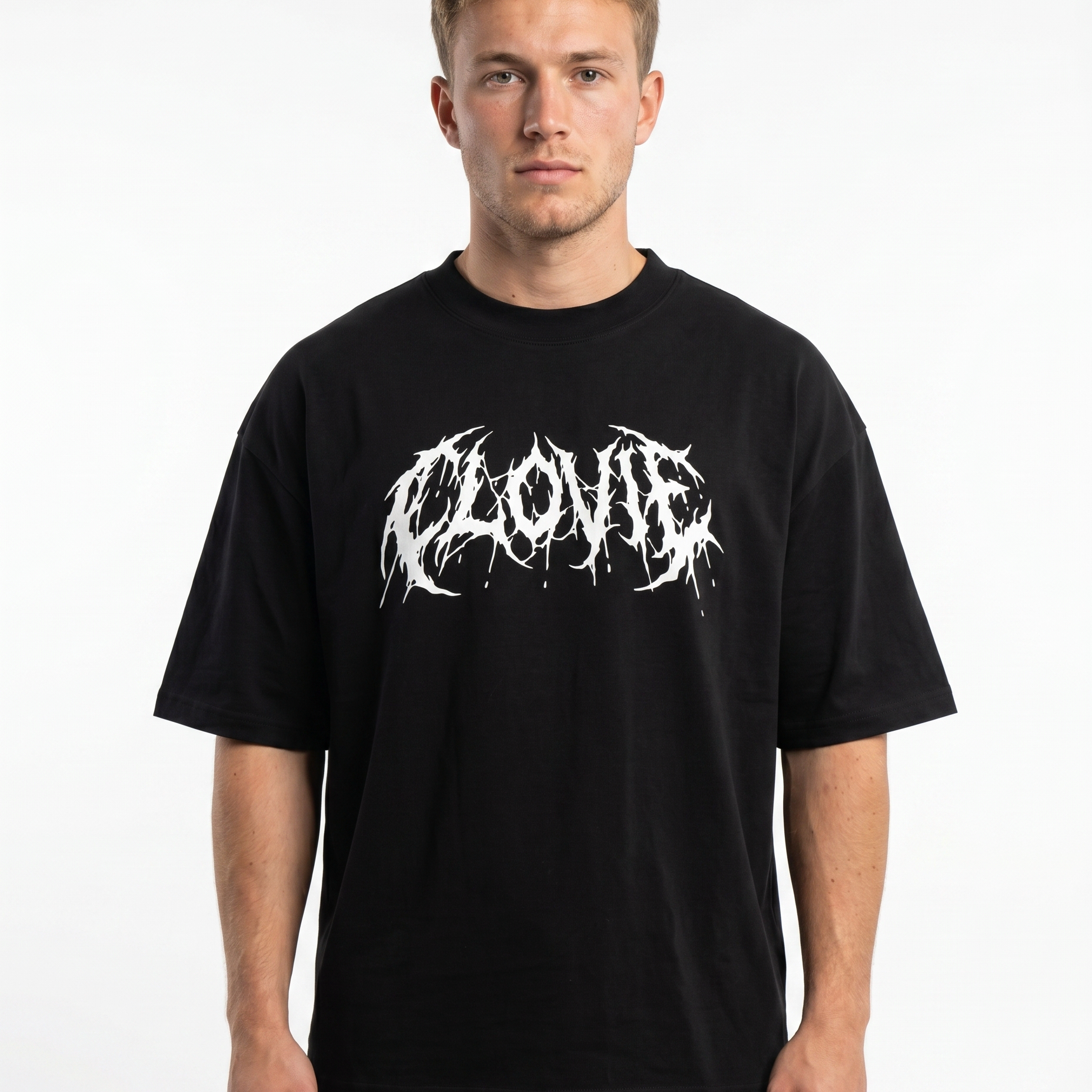 Phantom Oversized Tee Black – Vorderseite, CLOVIE Print
