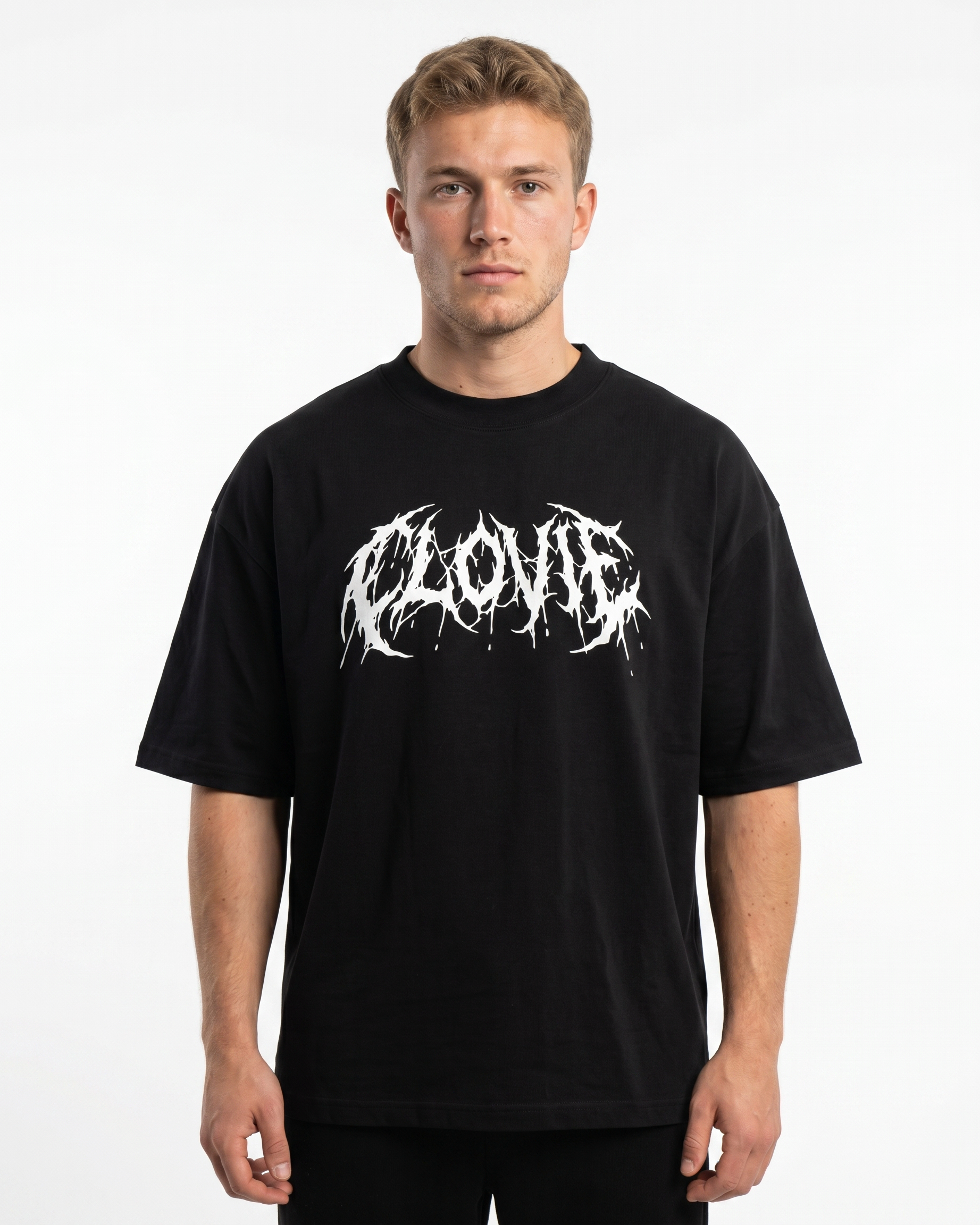 Phantom Oversized Tee Black – Vorderseite, CLOVIE Print