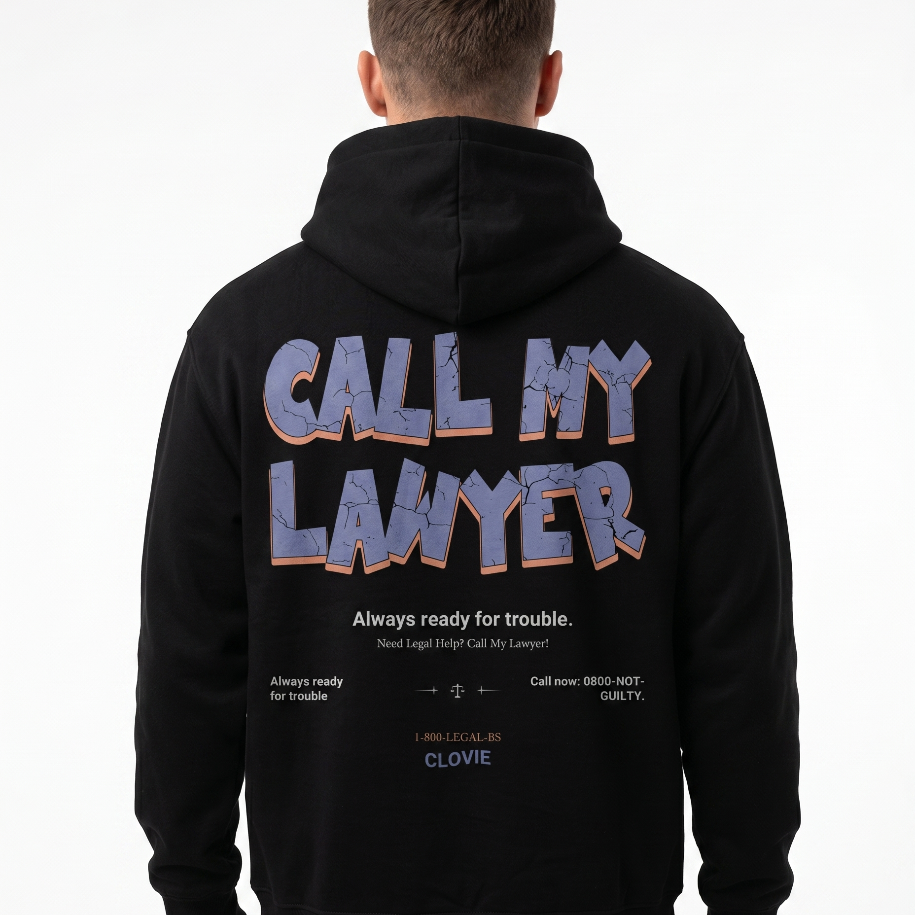 Call my lawyer OVS Hoodie Schwarz - model back print (reused from regular Hoodie Jet Black H.A)
