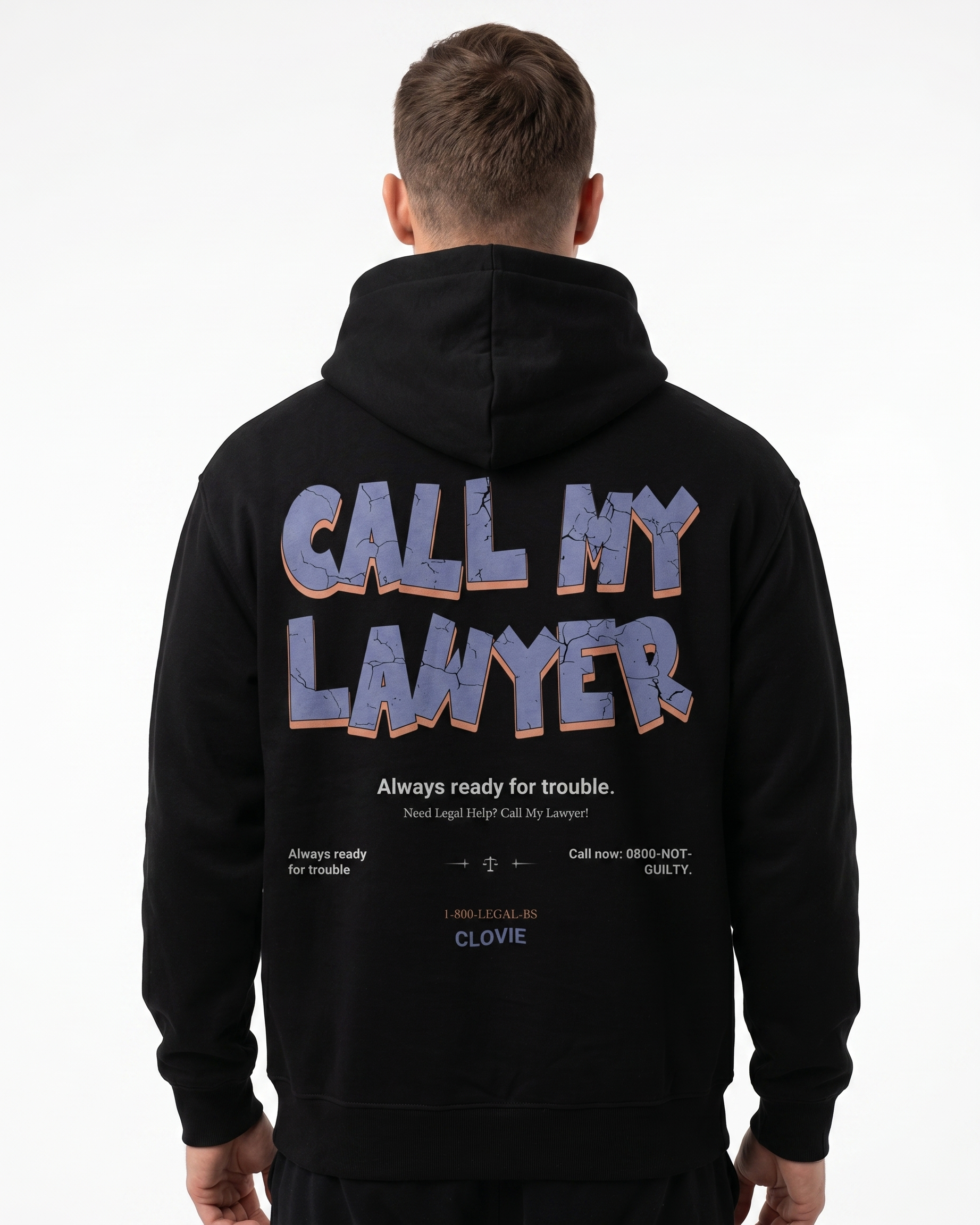 Call my lawyer OVS Hoodie Schwarz - model back print (reused from regular Hoodie Jet Black H.A)