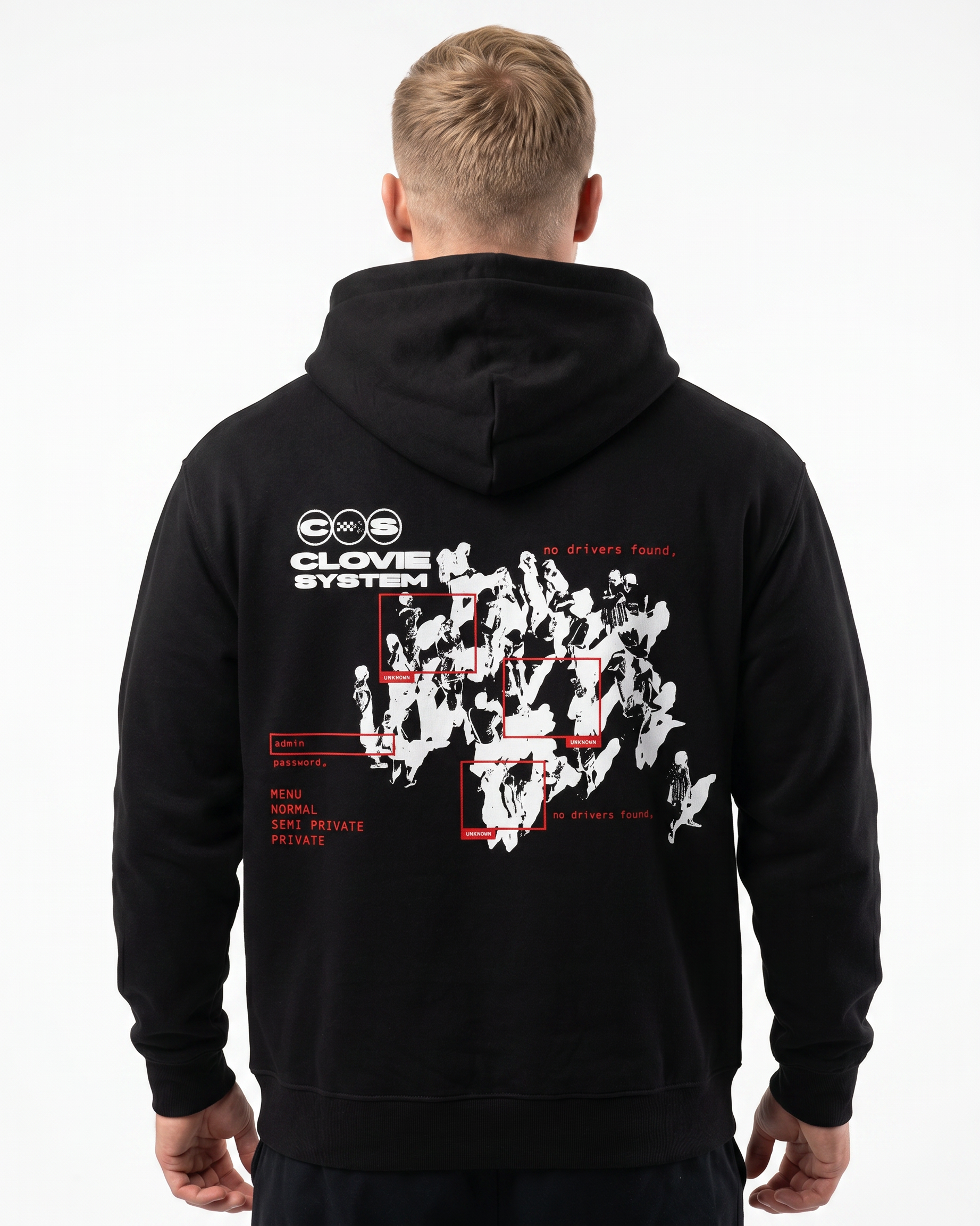 Clovie system Hoodie Rueckansicht Model Jet Black - CLOVIE Streetwear