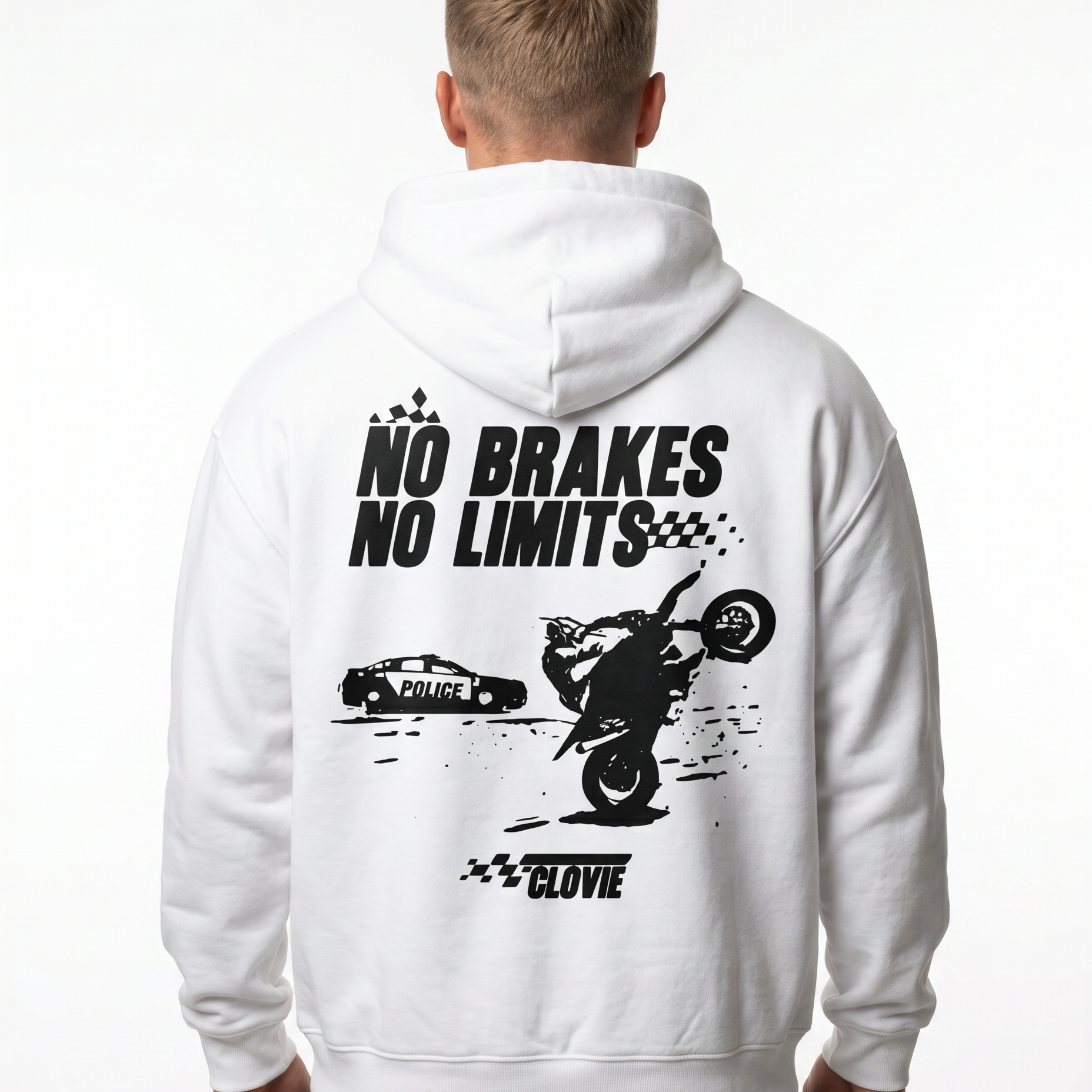 No brakes no limits Oversized Zip Hoodie white - model back print