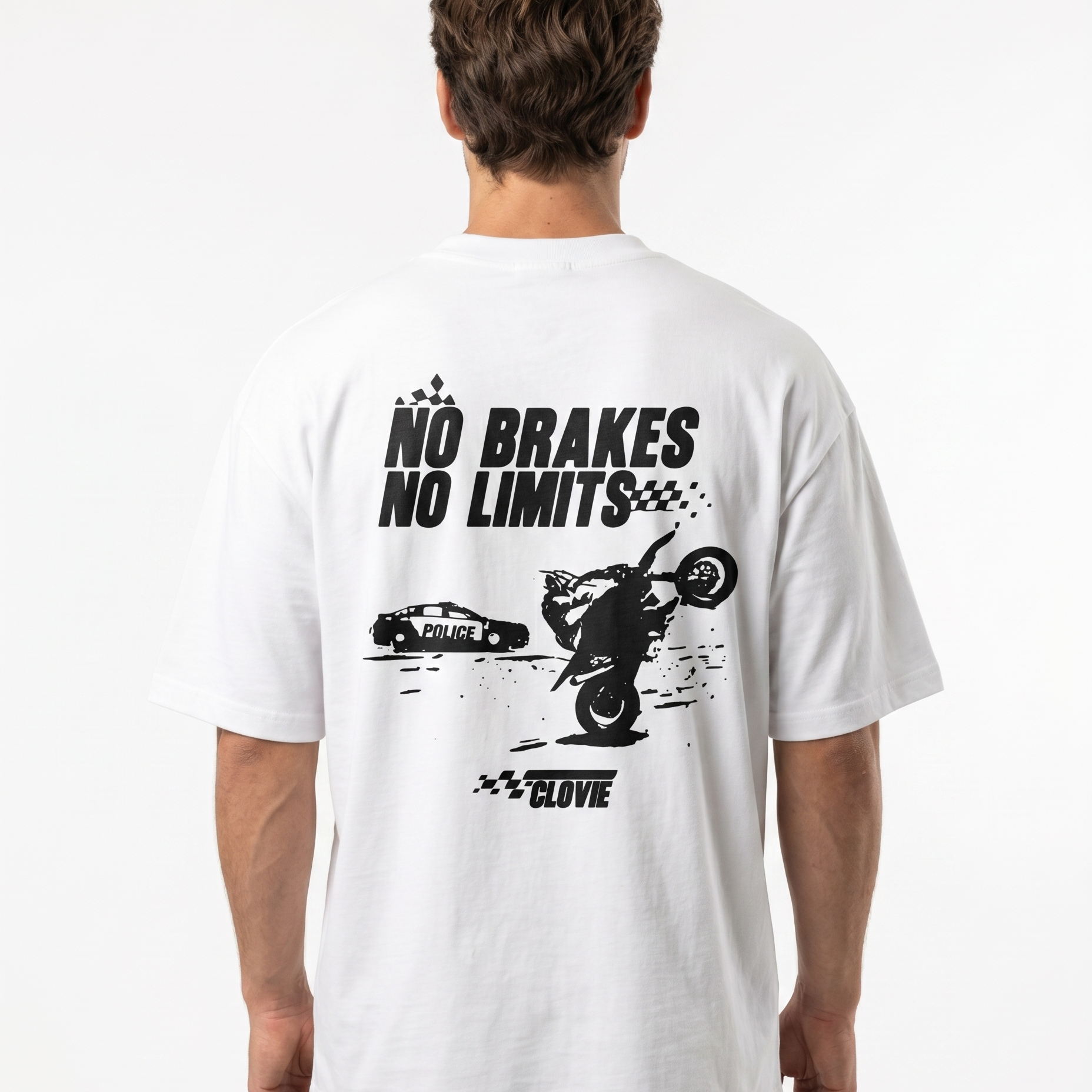 No brakes no limits Oversized Tee white - model back print