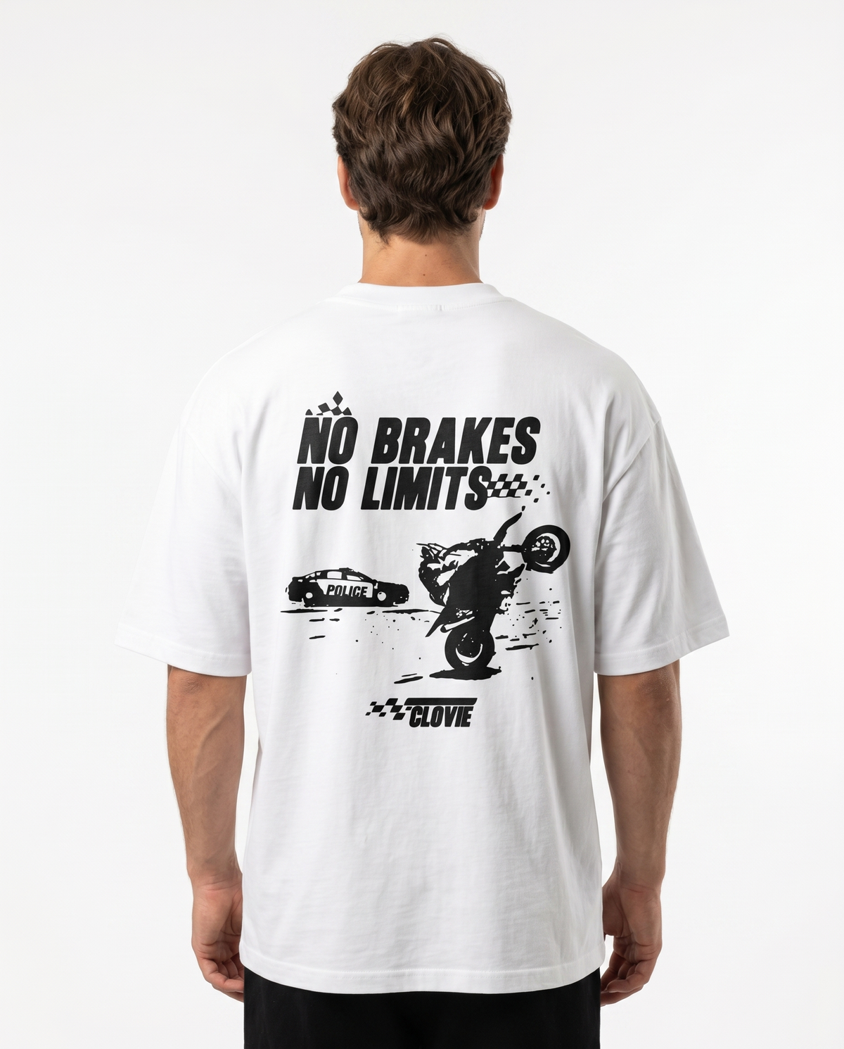 No brakes no limits Oversized Tee White - model back print