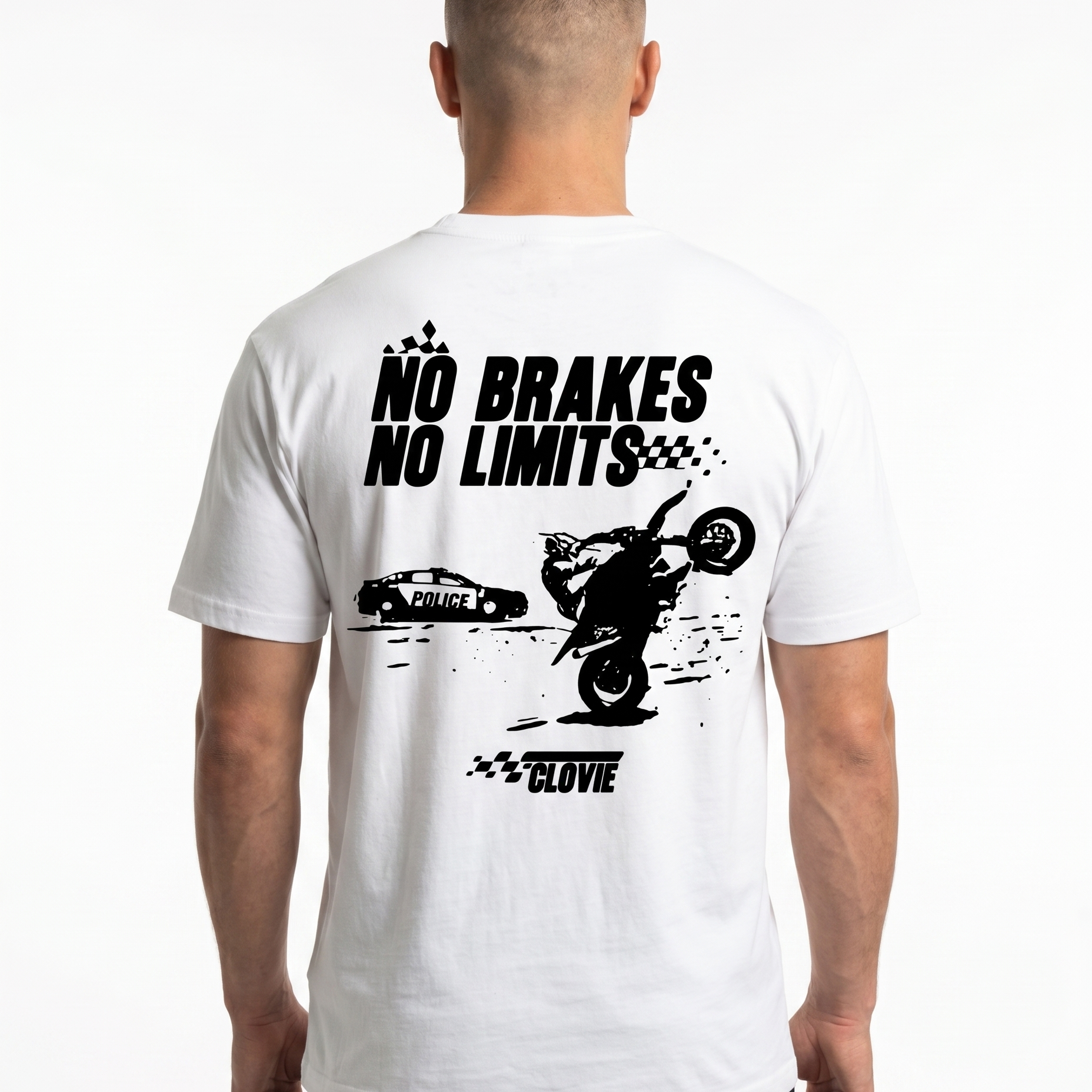 No brakes no limits Standard Tee white - model back print