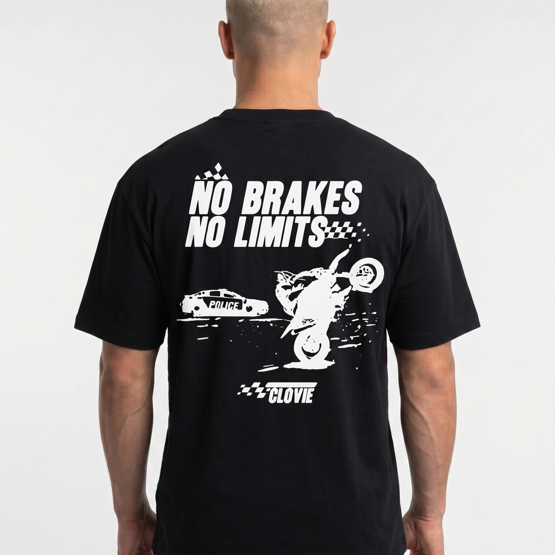 No brakes no limits Standard Tee black - model back print