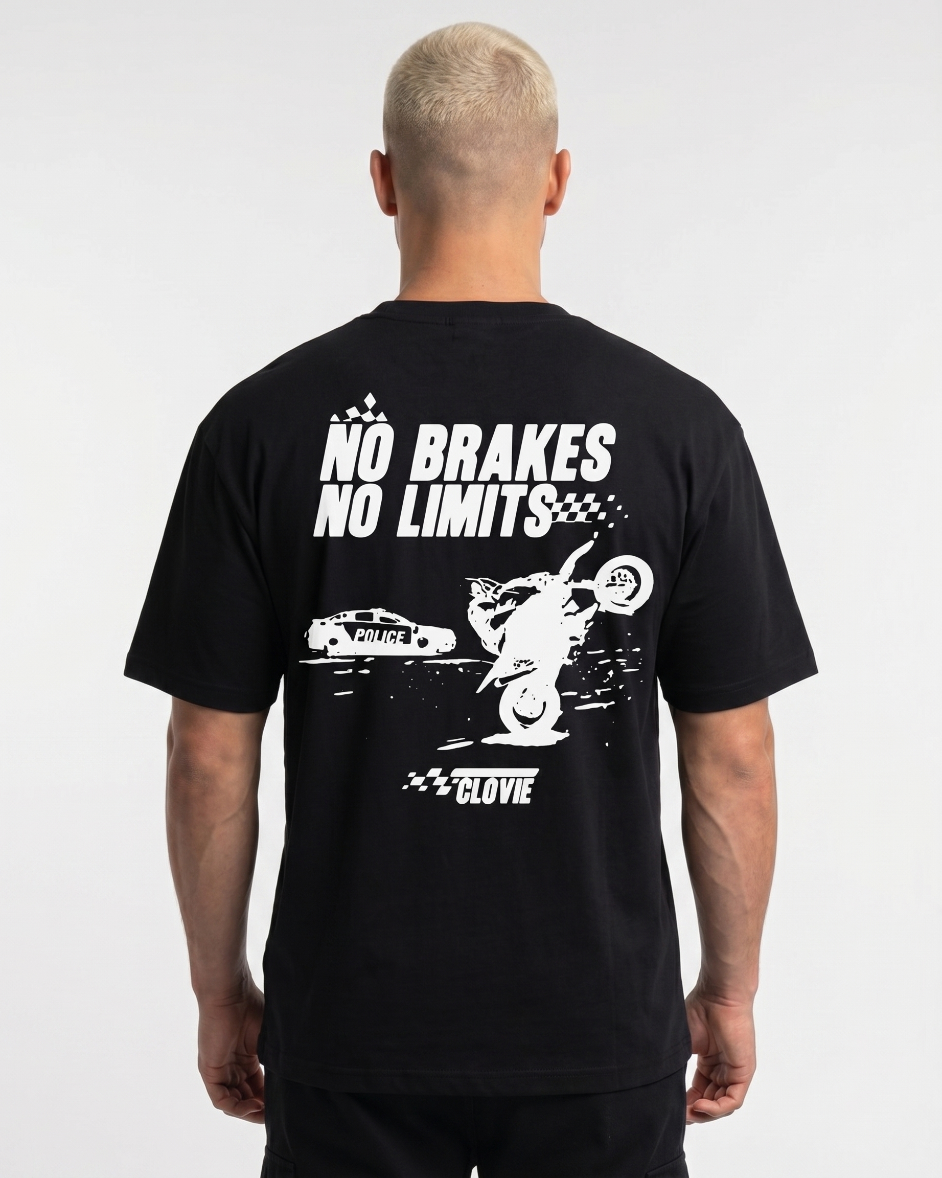 No brakes no limits Standard Tee black - model back print