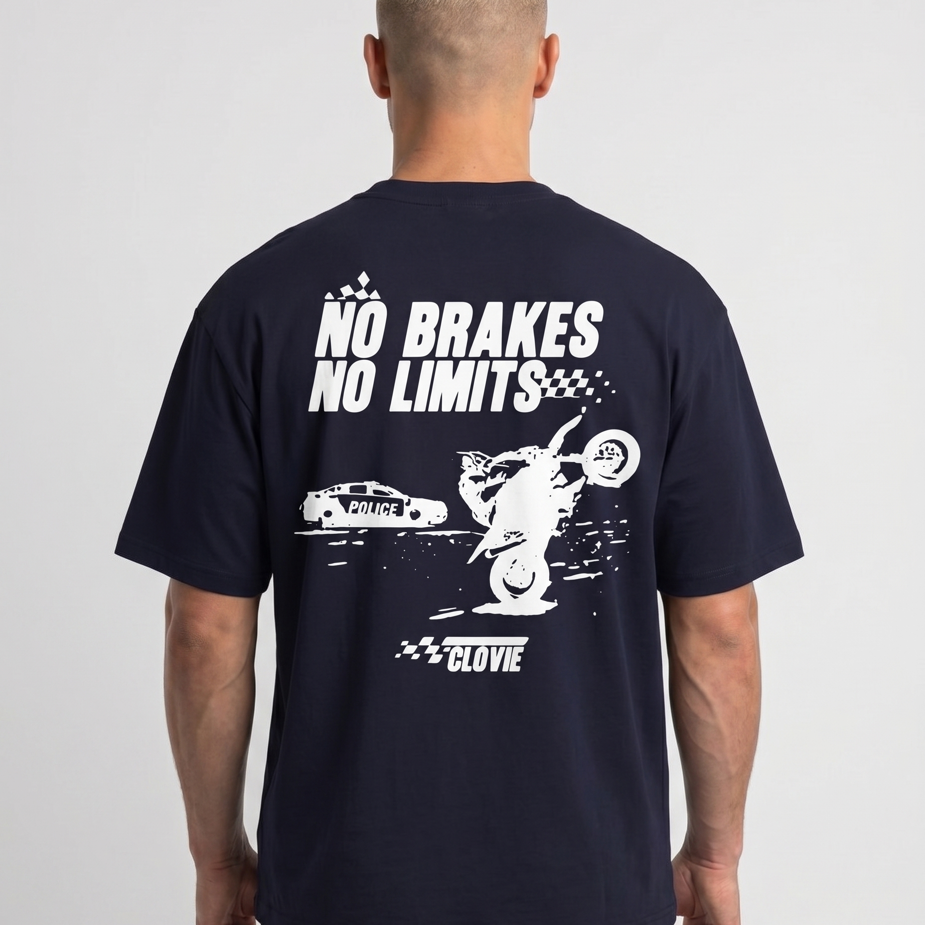 No brakes no limits Standard Tee french navy - model back print