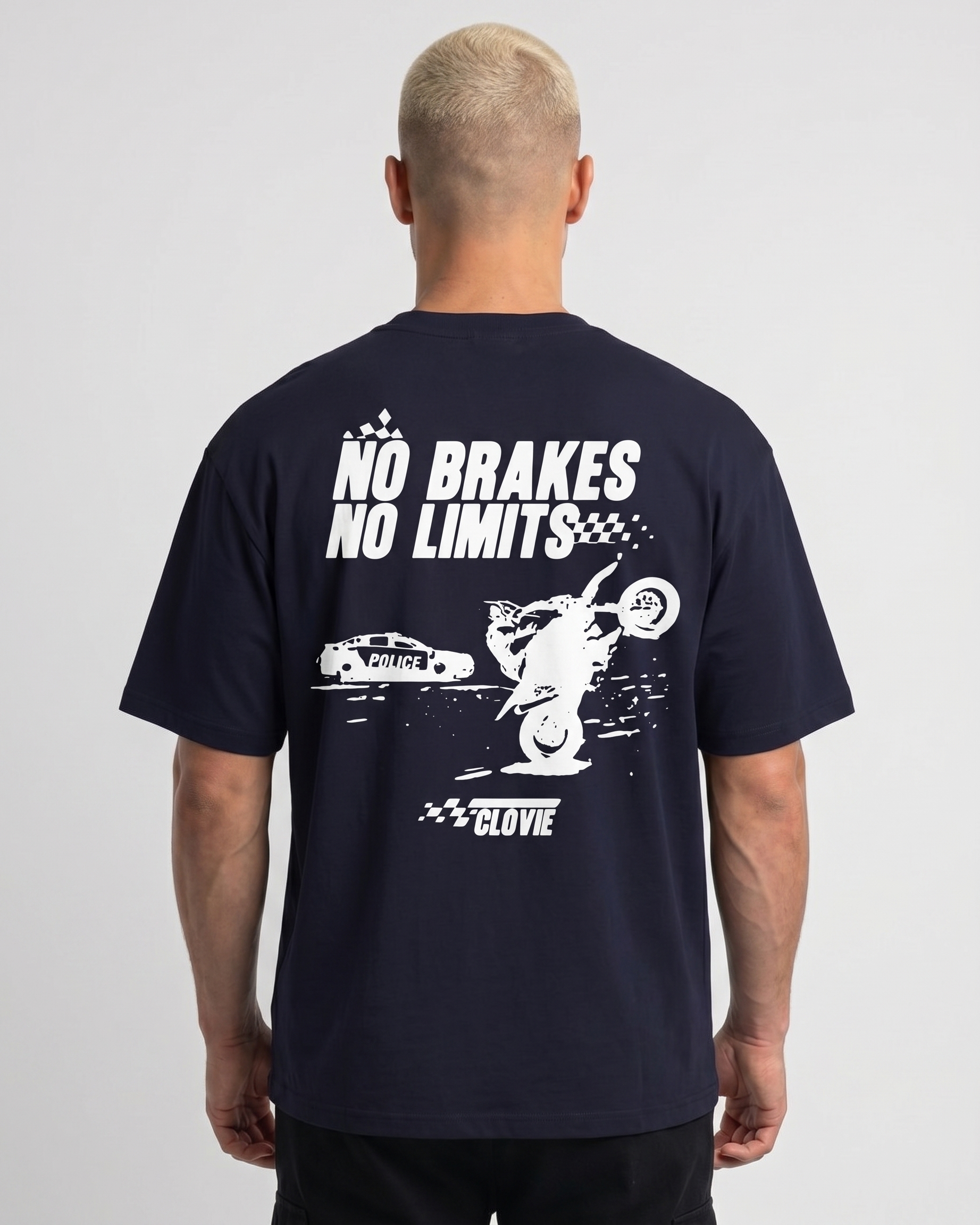No brakes no limits Standard Tee french navy - model back print