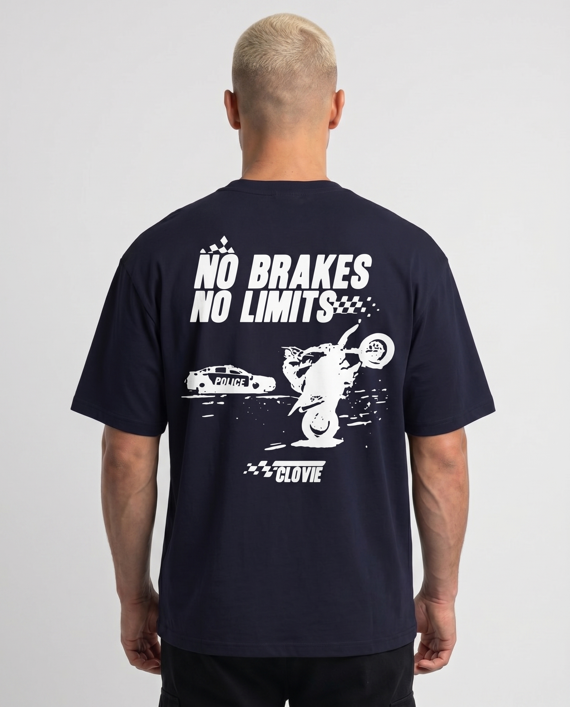 No brakes no limits Standard Tee french navy - model back print