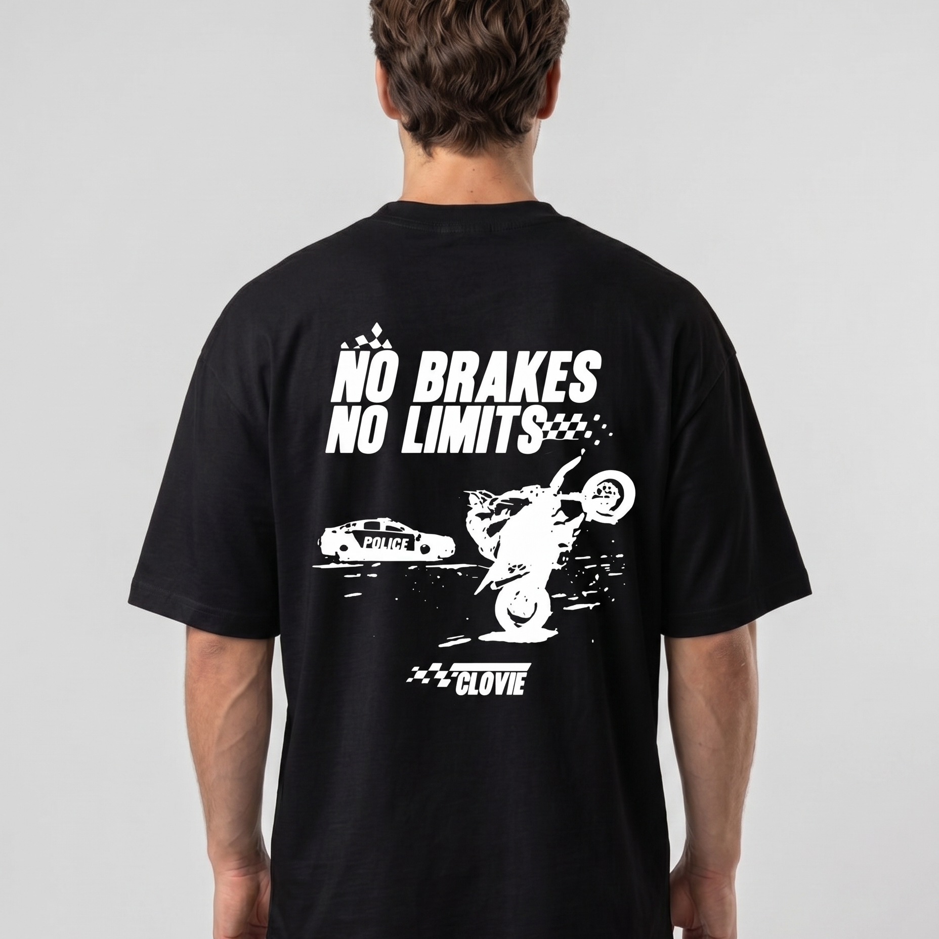 No brakes no limits Oversized Tee black - model back print