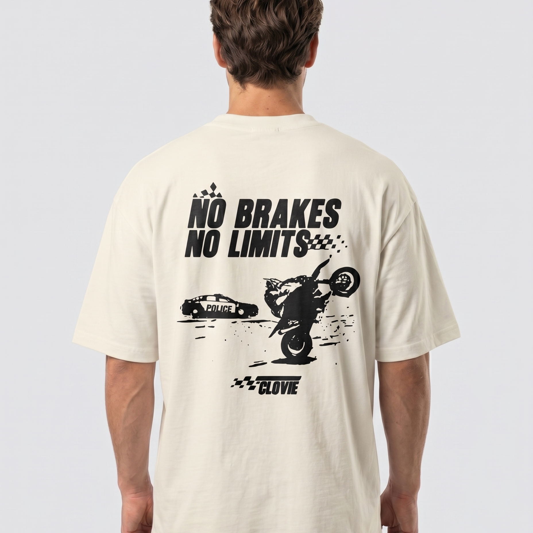 No brakes no limits Oversized Tee natural raw - model back print