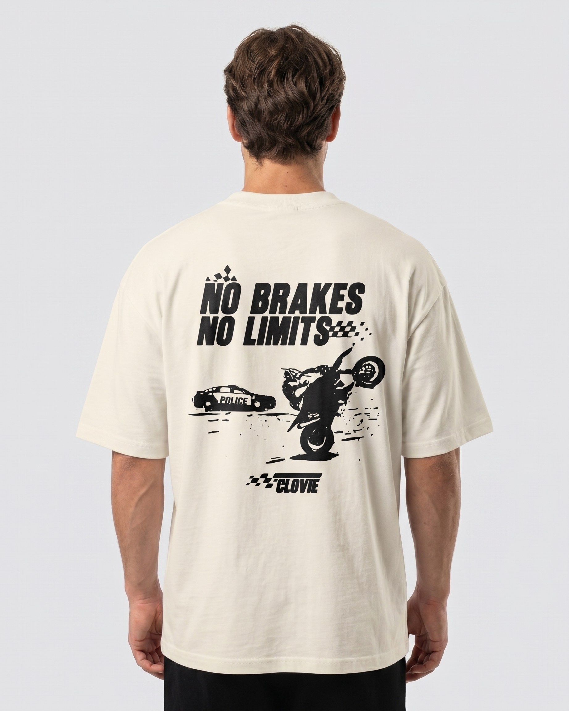 No brakes no limits Oversized Tee natural raw - model back print