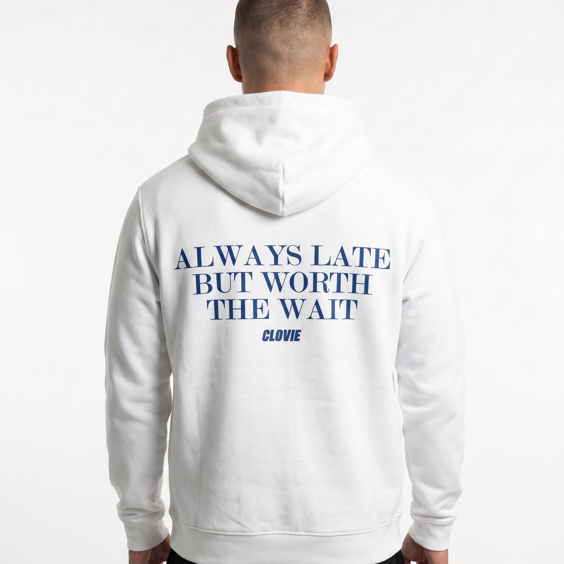 Always late but worth the wait - Hoodie - Arctic White - model back print