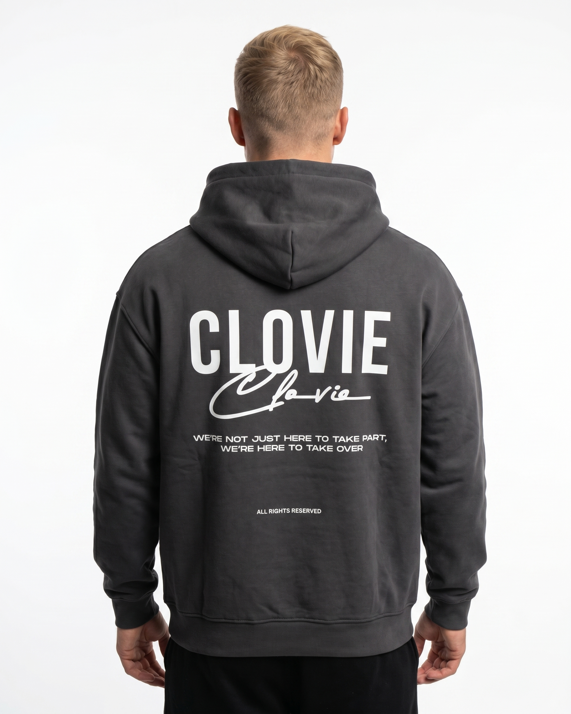 We´re here - Oversized Hoodie - Black - model back print