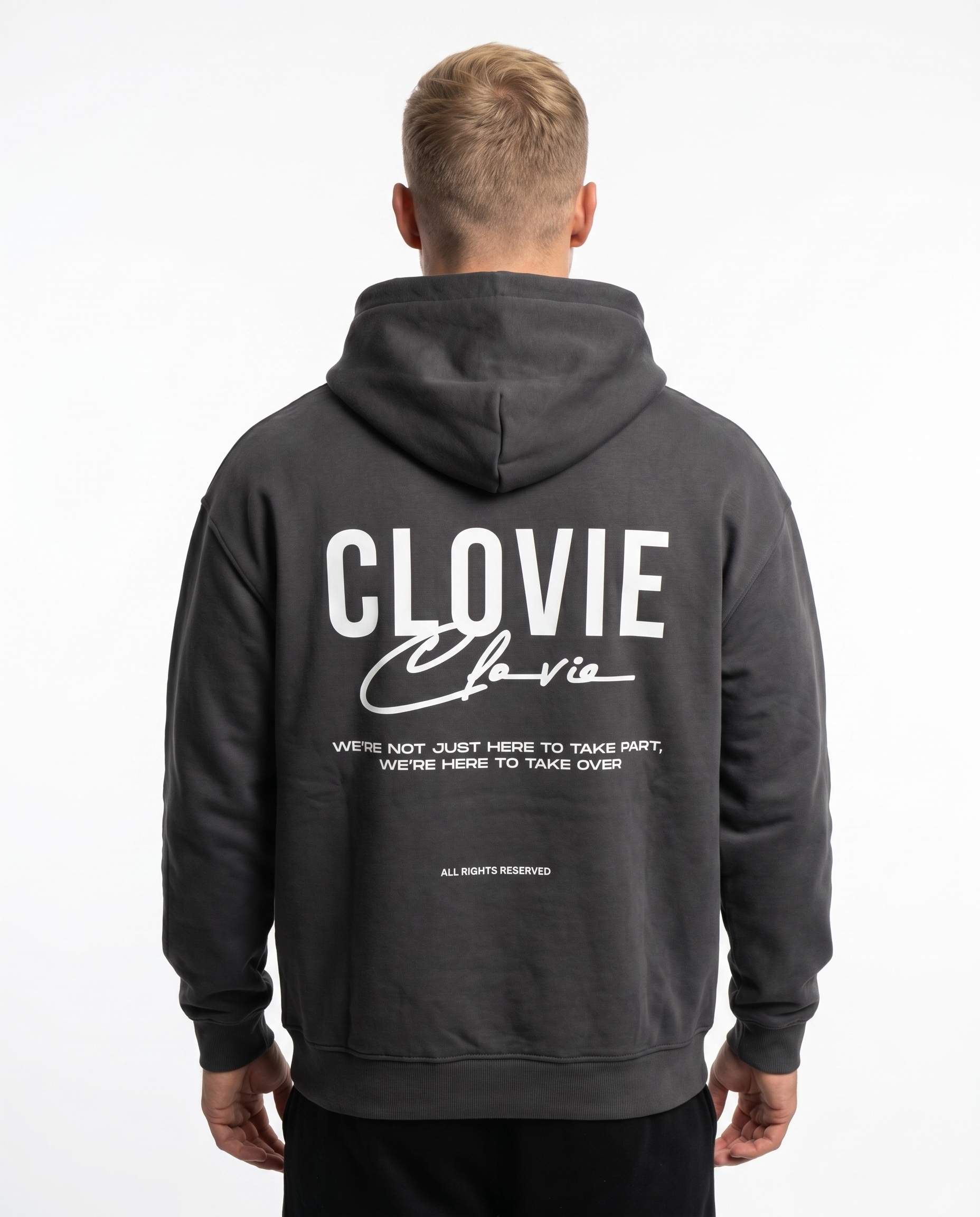 We´re here - Oversized Hoodie - Black - model back print