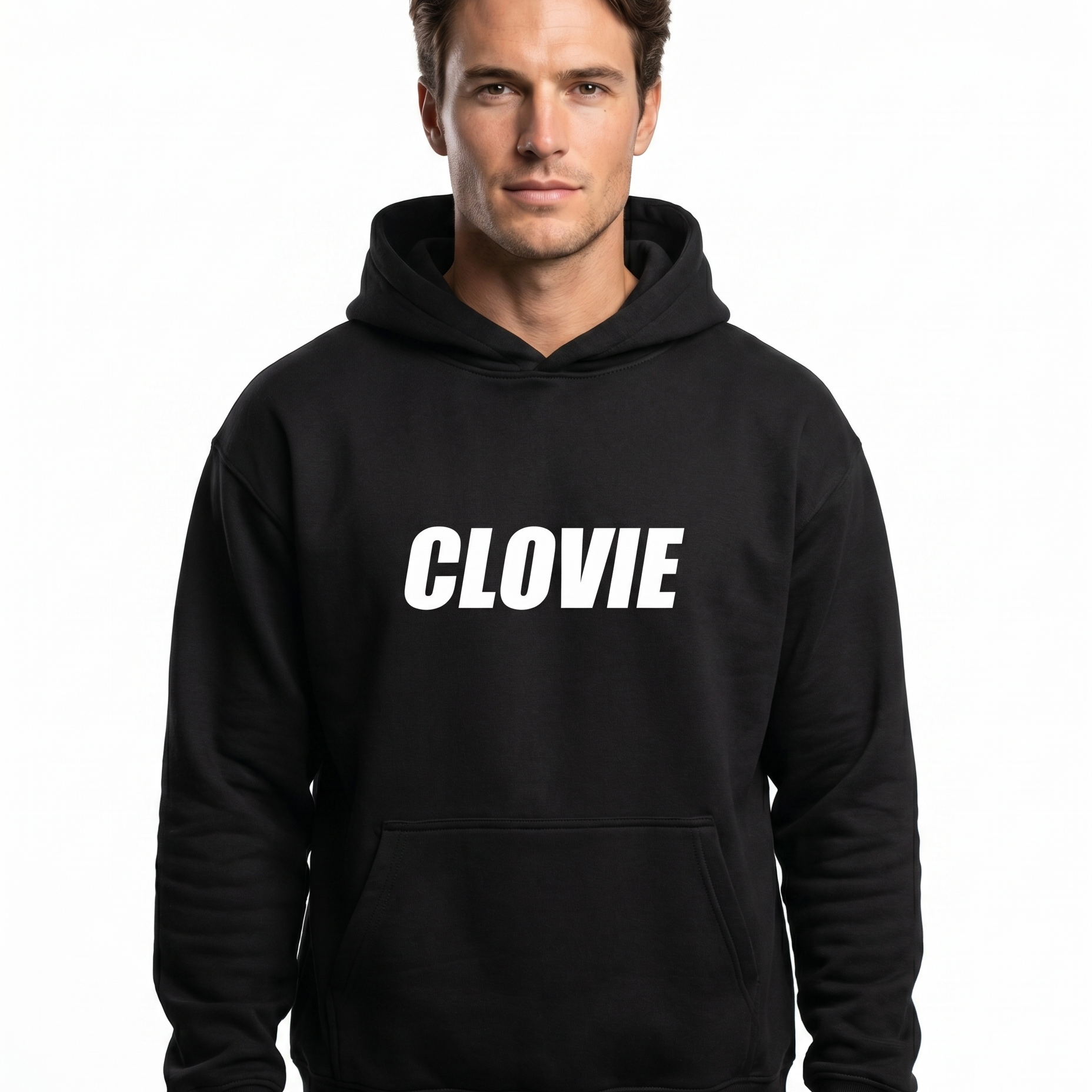 Clovie - Oversized Hoodie - Black - model front print