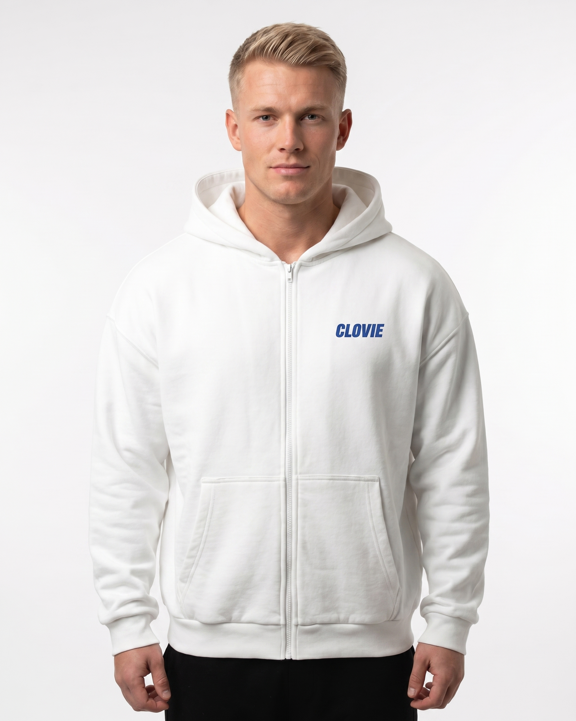 Always late but worth the wait - Oversized Zip Hoodie - White - model front print