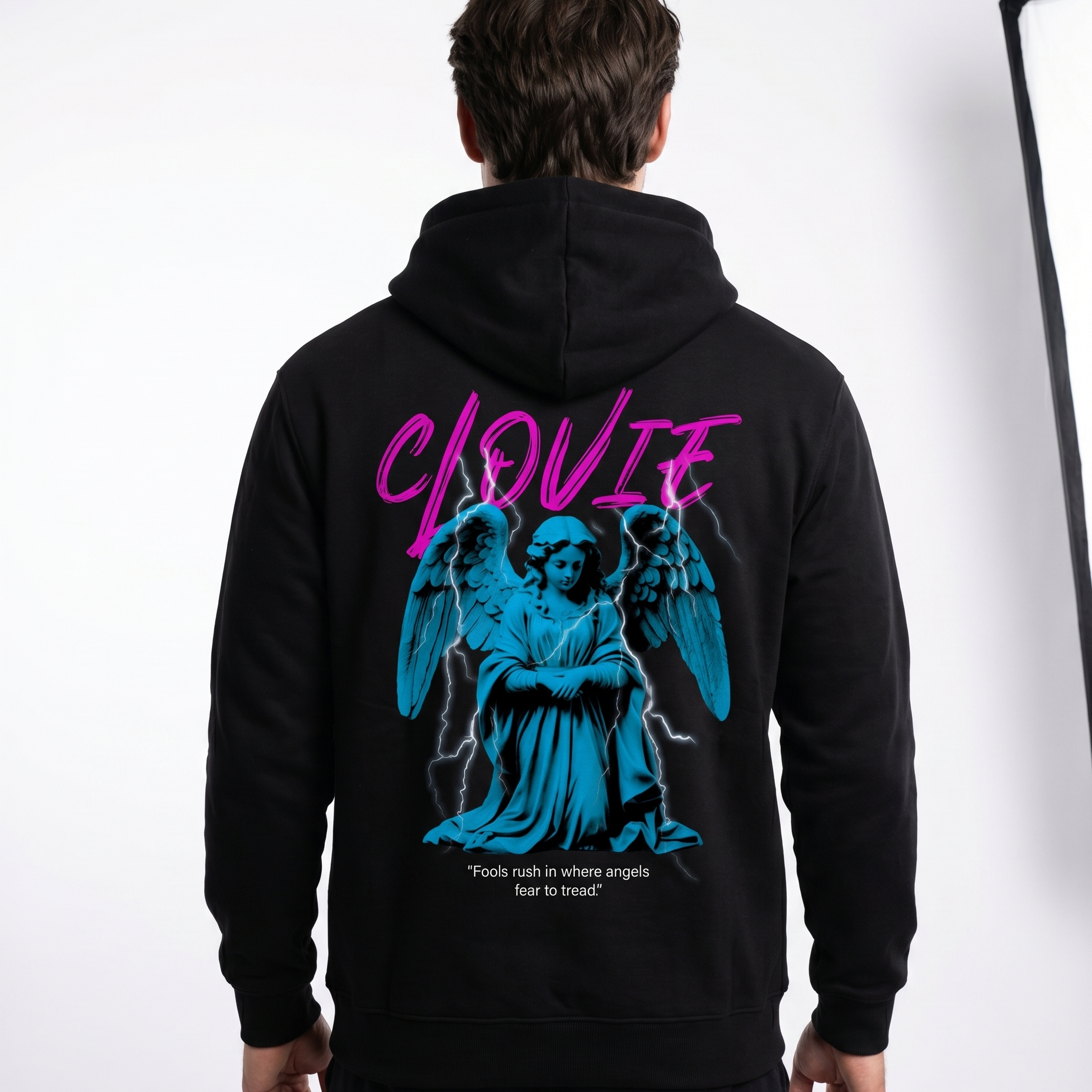 Angel - Hoodie - Jet Black - model back print