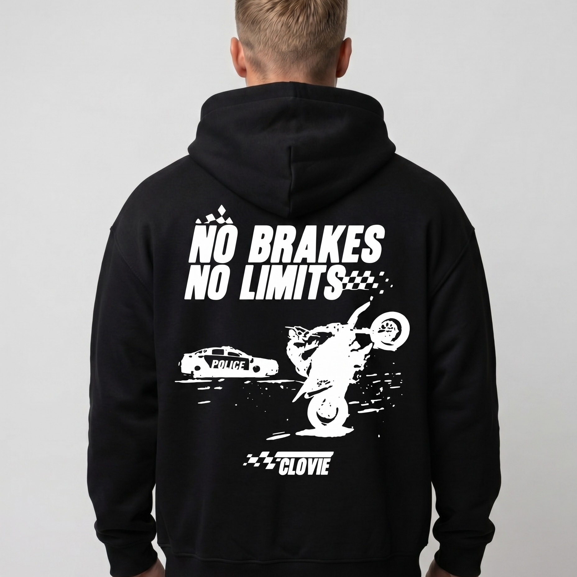 No brakes no limits Oversized Zip Hoodie black - model back print