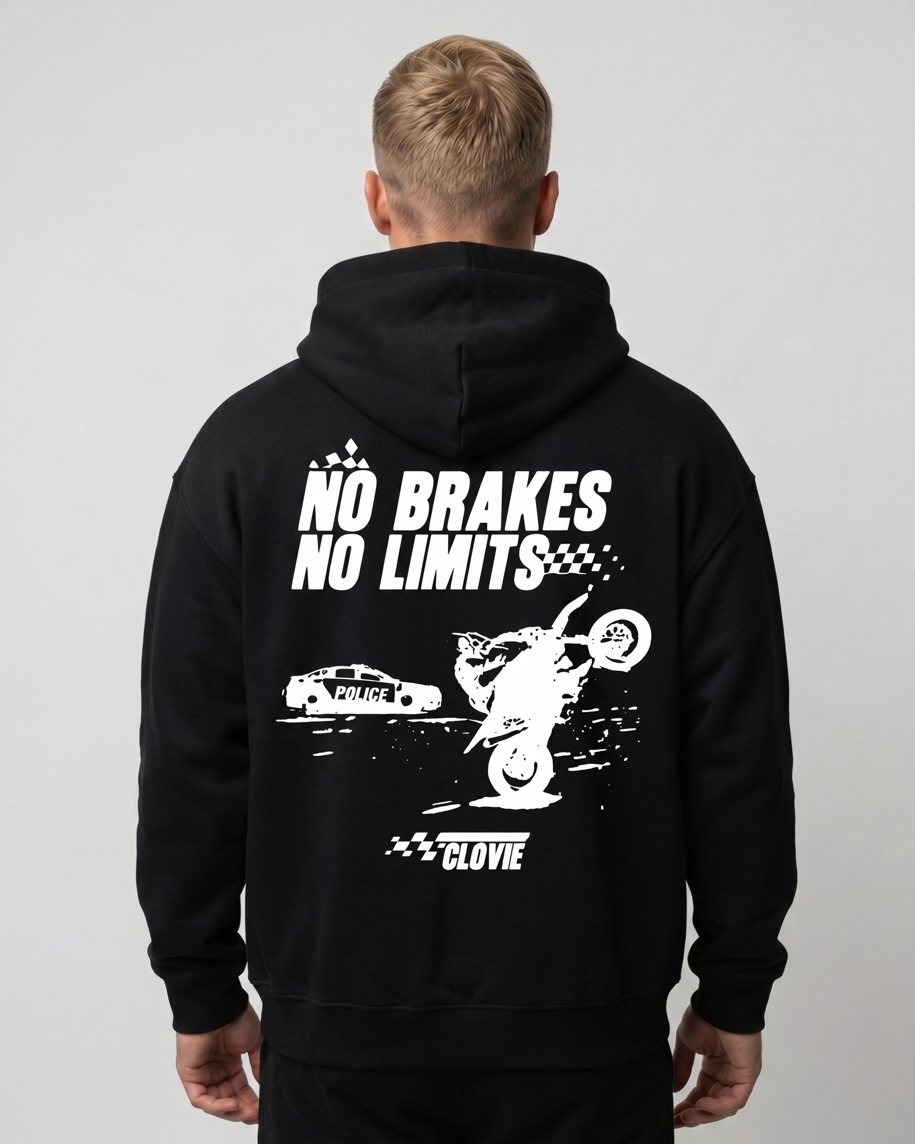 No brakes no limits Oversized Zip Hoodie black - model back print