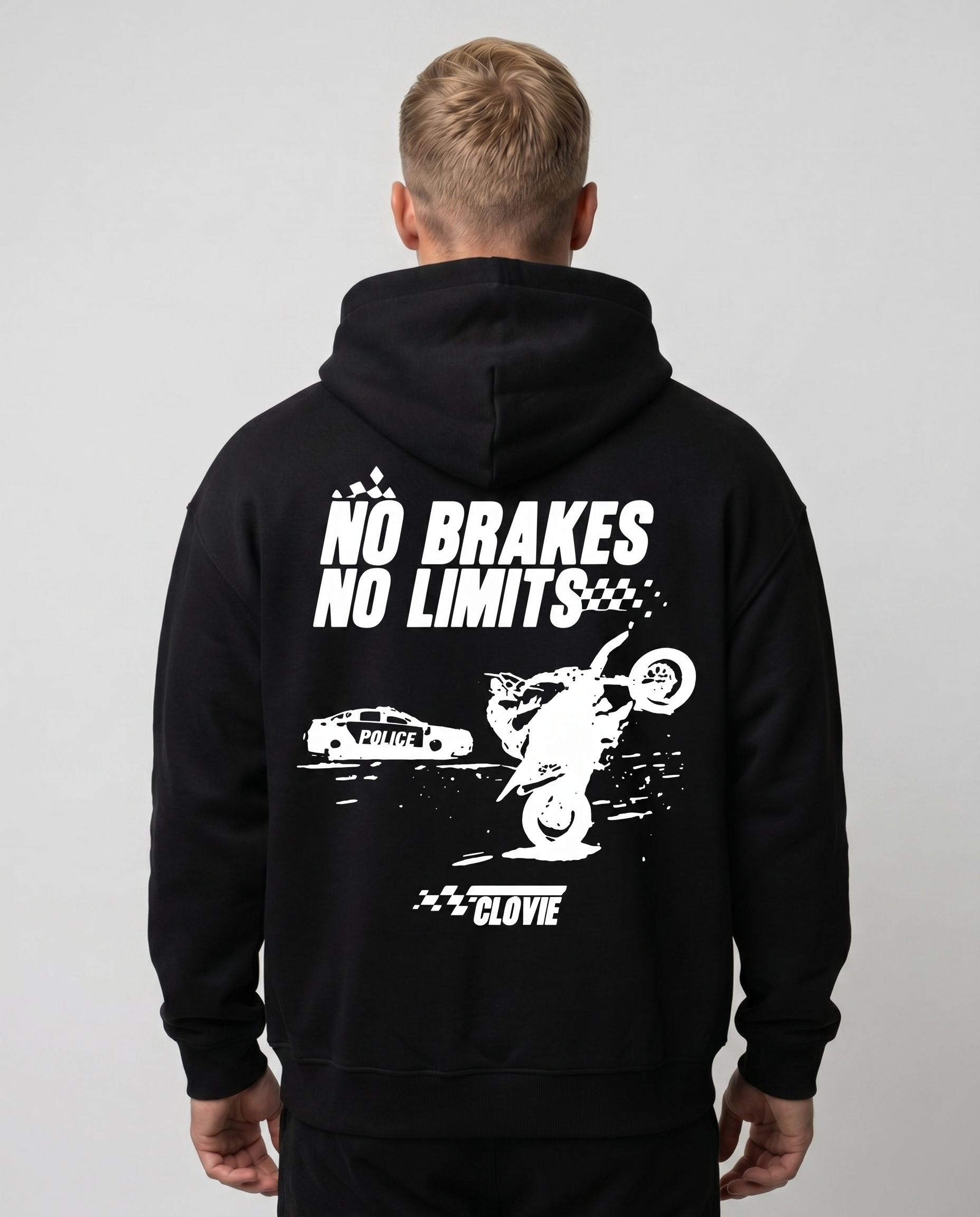 No brakes no limits Oversized Zip Hoodie black - model back print