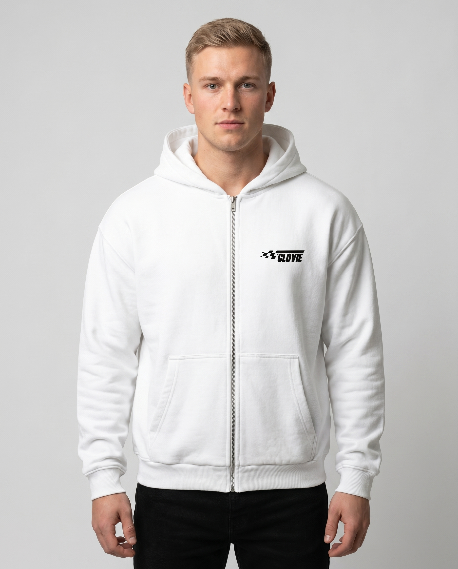 No brakes no limits Oversized Zip Hoodie white - model front