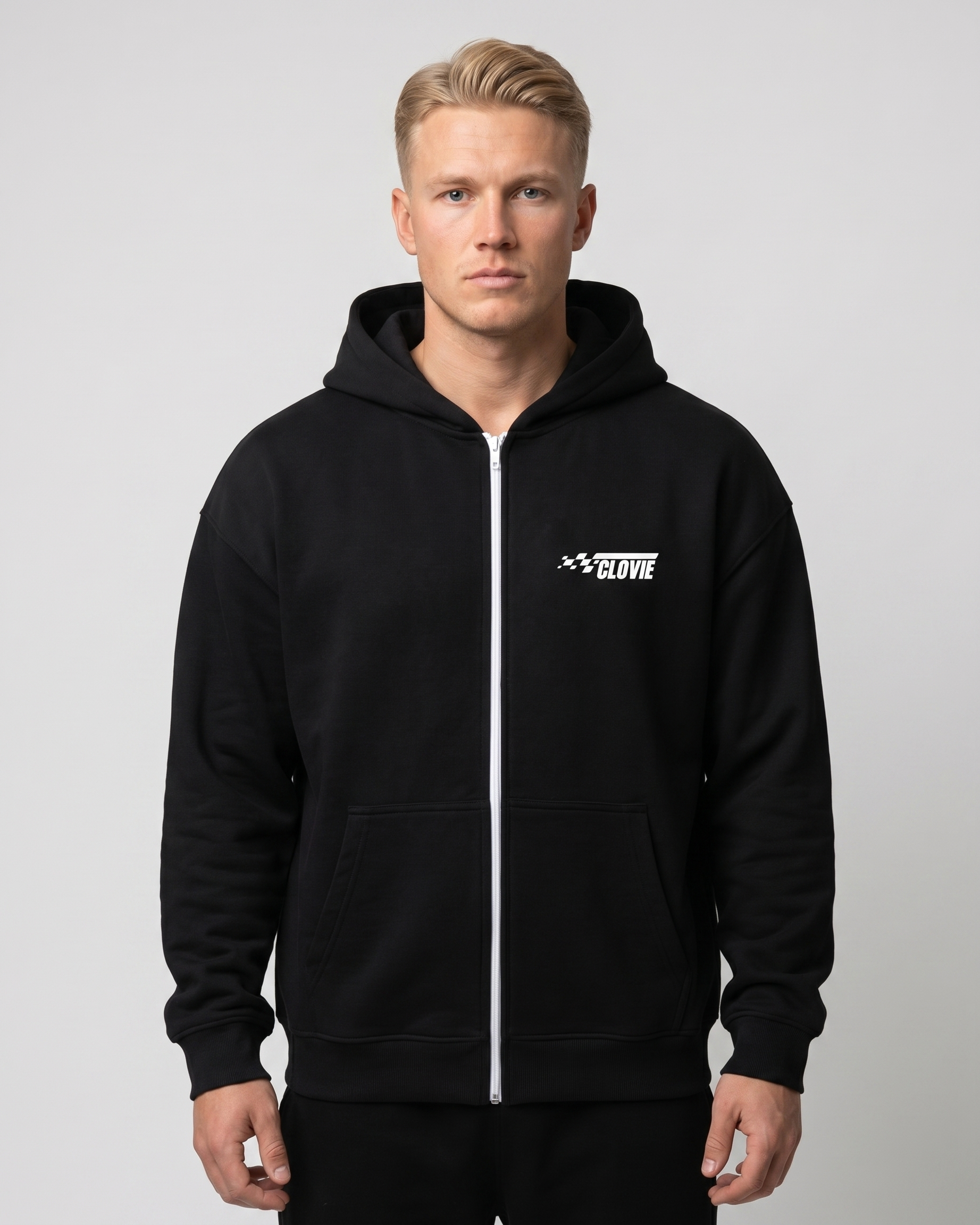 No brakes no limits Oversized Zip Hoodie black - model front