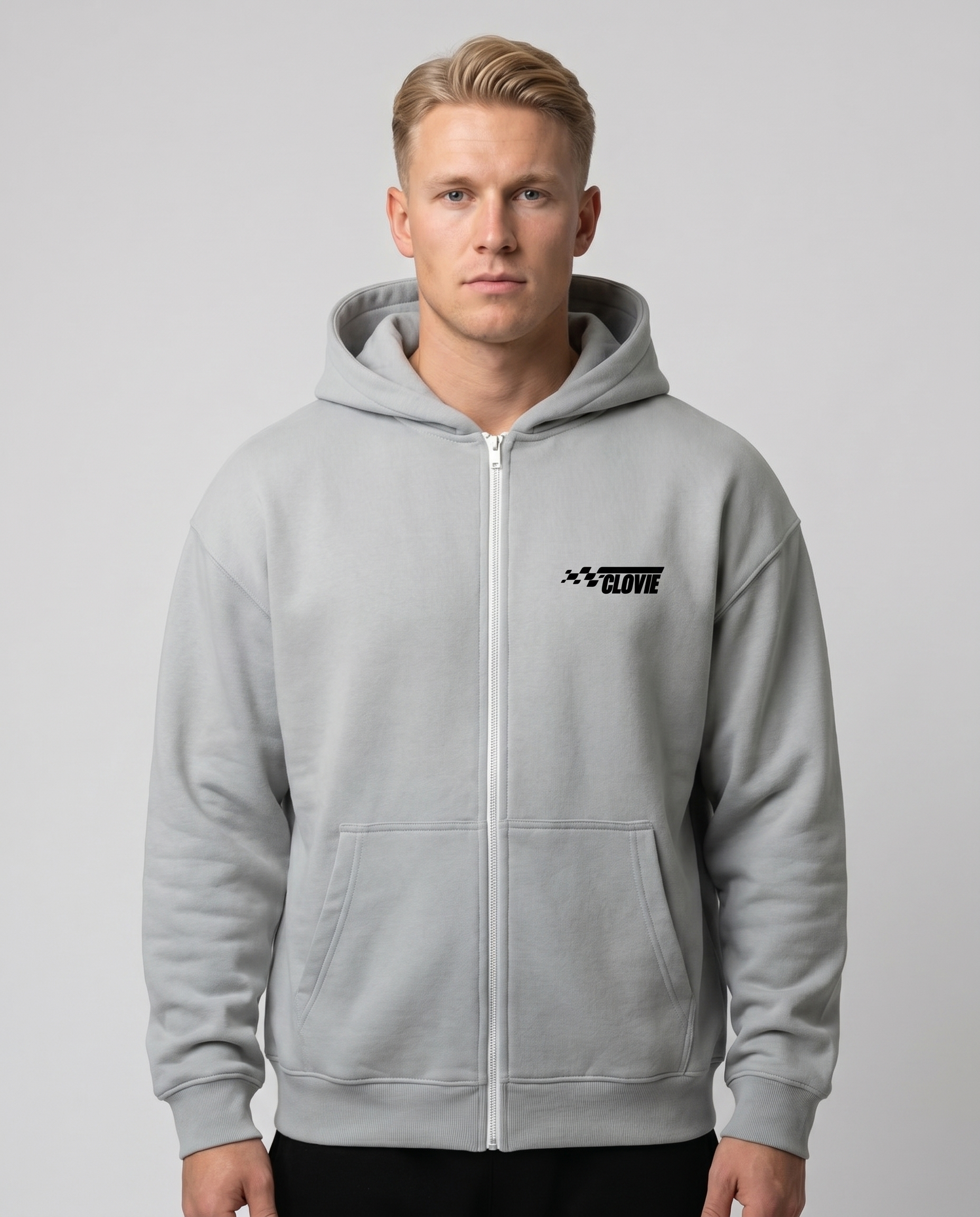 No brakes no limits Oversized Zip Hoodie light asphalt - model front