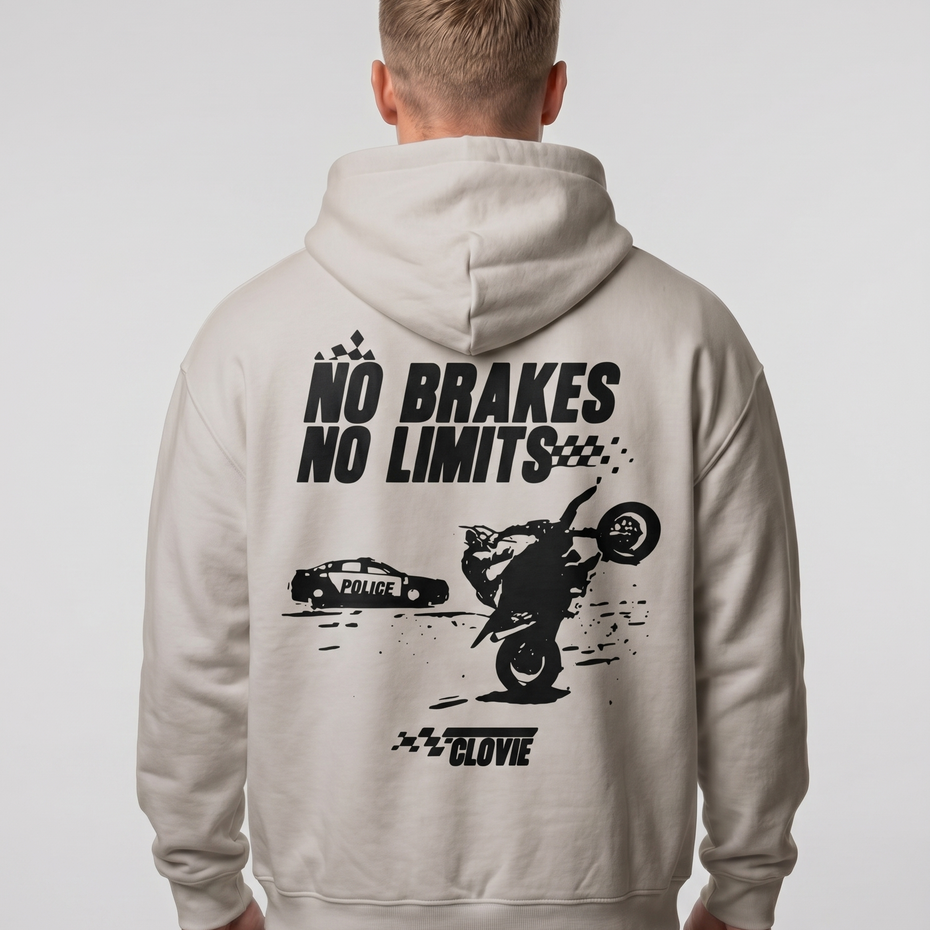 No brakes no limits Oversized Zip Hoodie light asphalt - model back print