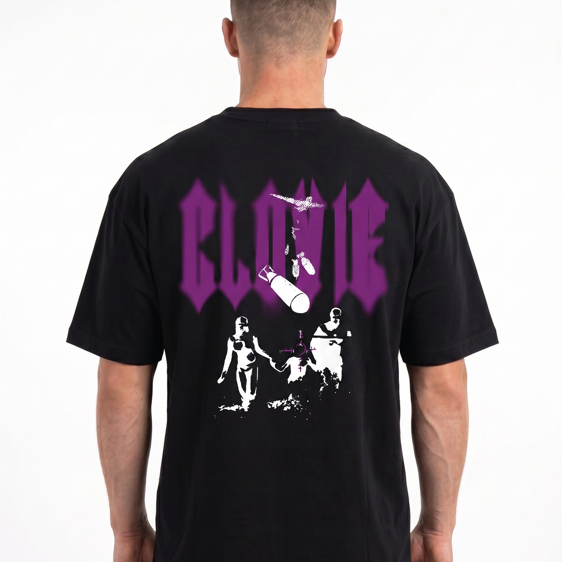 Bombs Oversized Tee Black - model back print