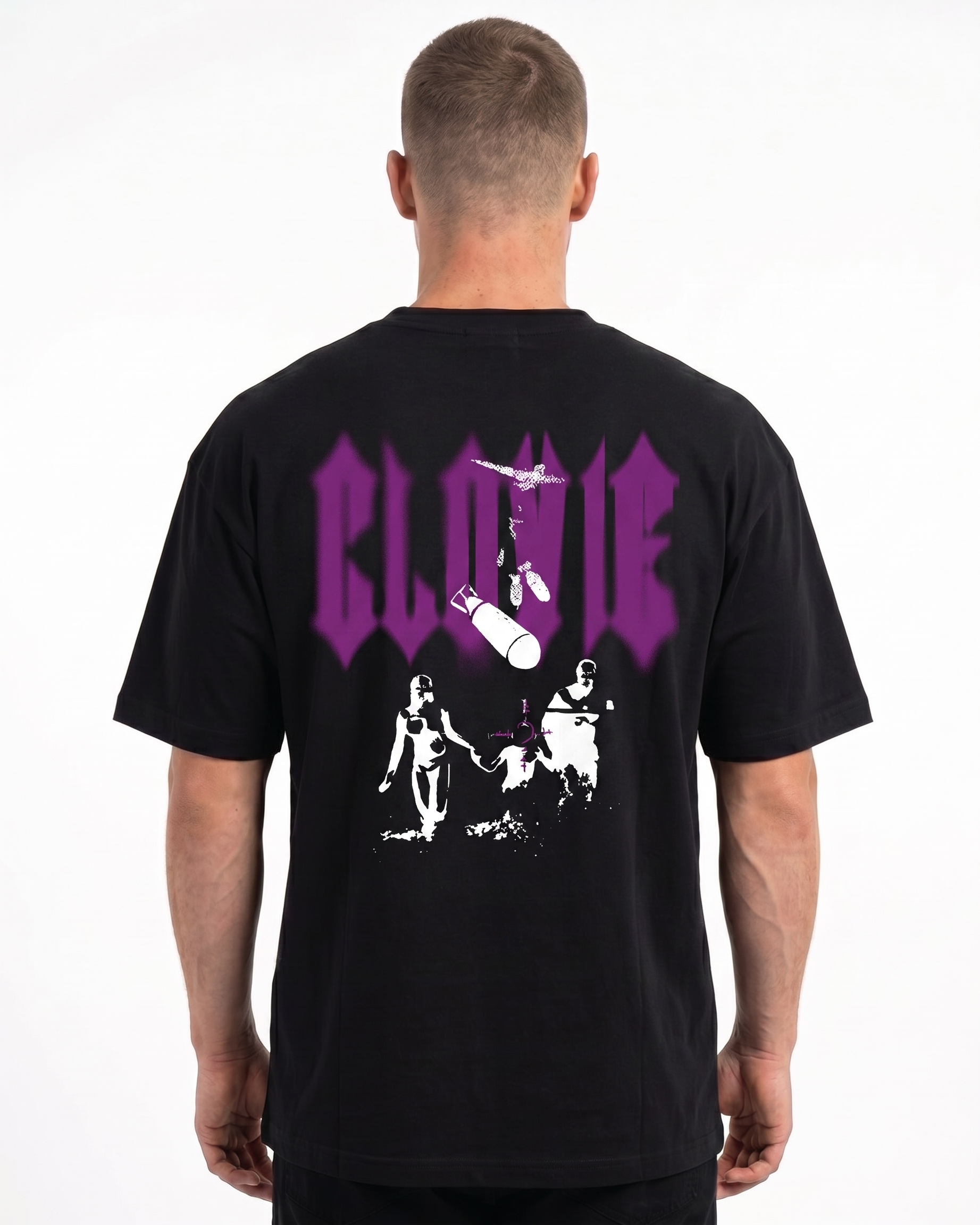 Bombs Oversized Tee Black - model back print