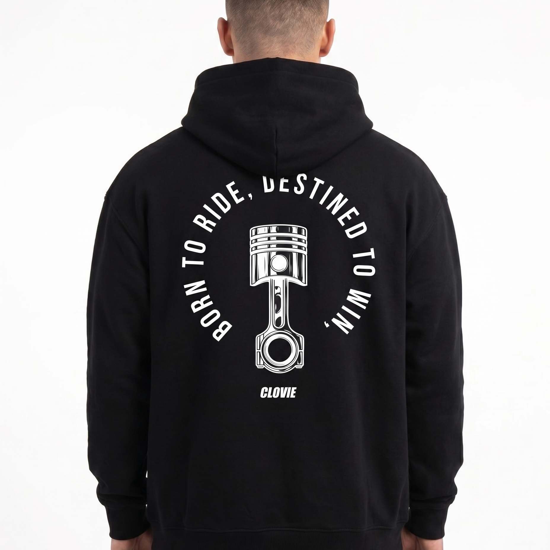 Born to ride Oversized Hoodie Black - model back print