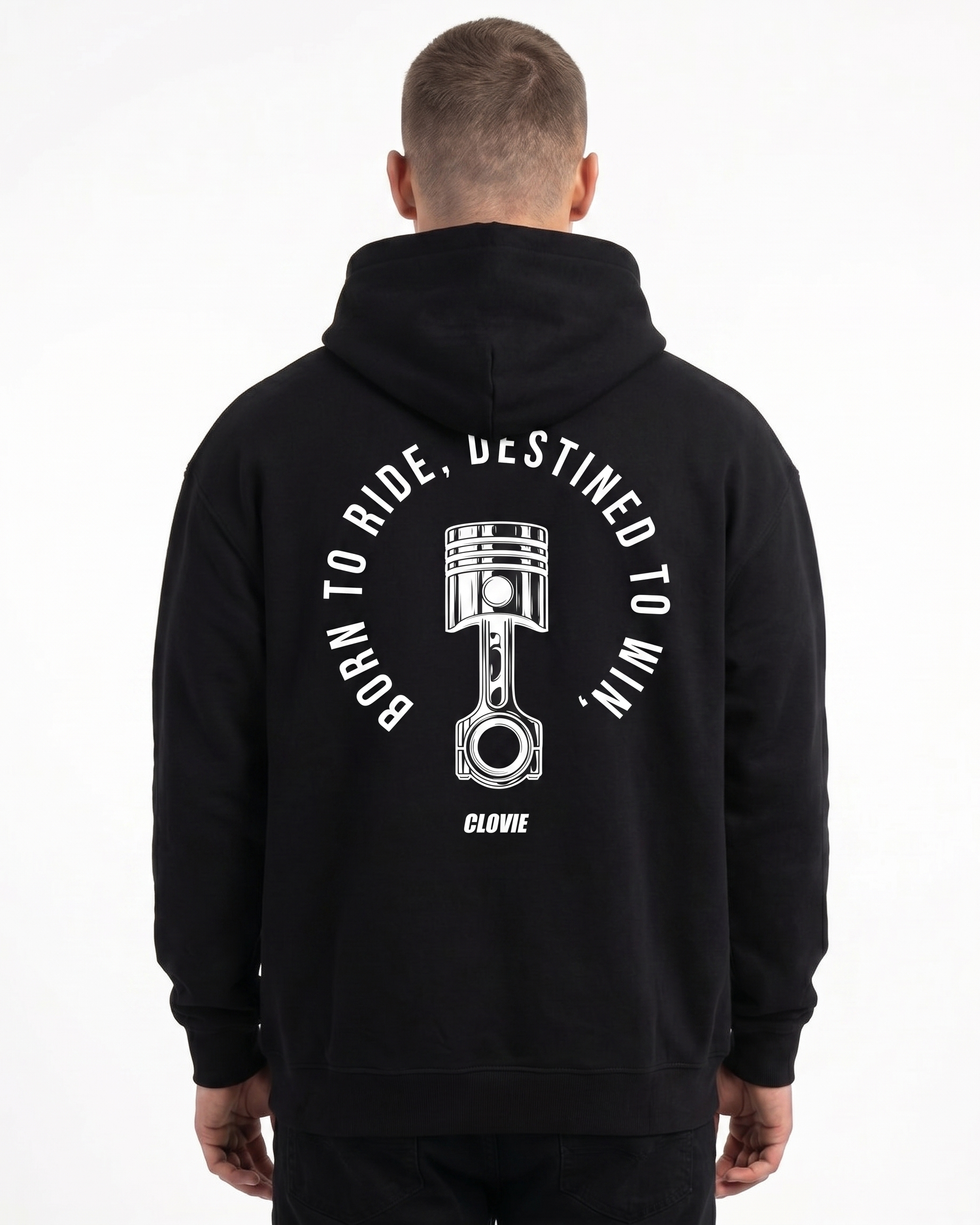 Born to ride Oversized Hoodie Black - model back print