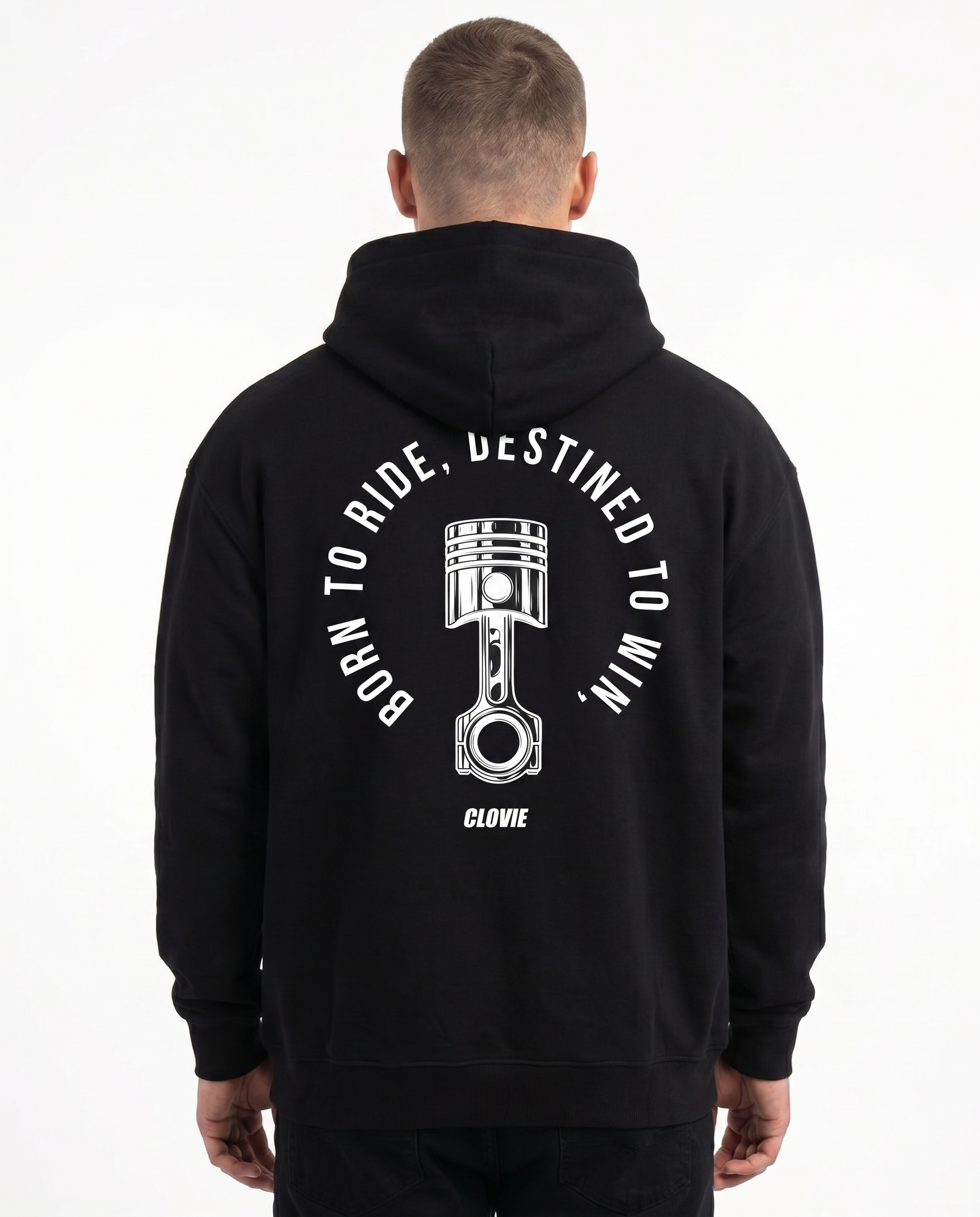 Born to ride Oversized Hoodie Black - model back print