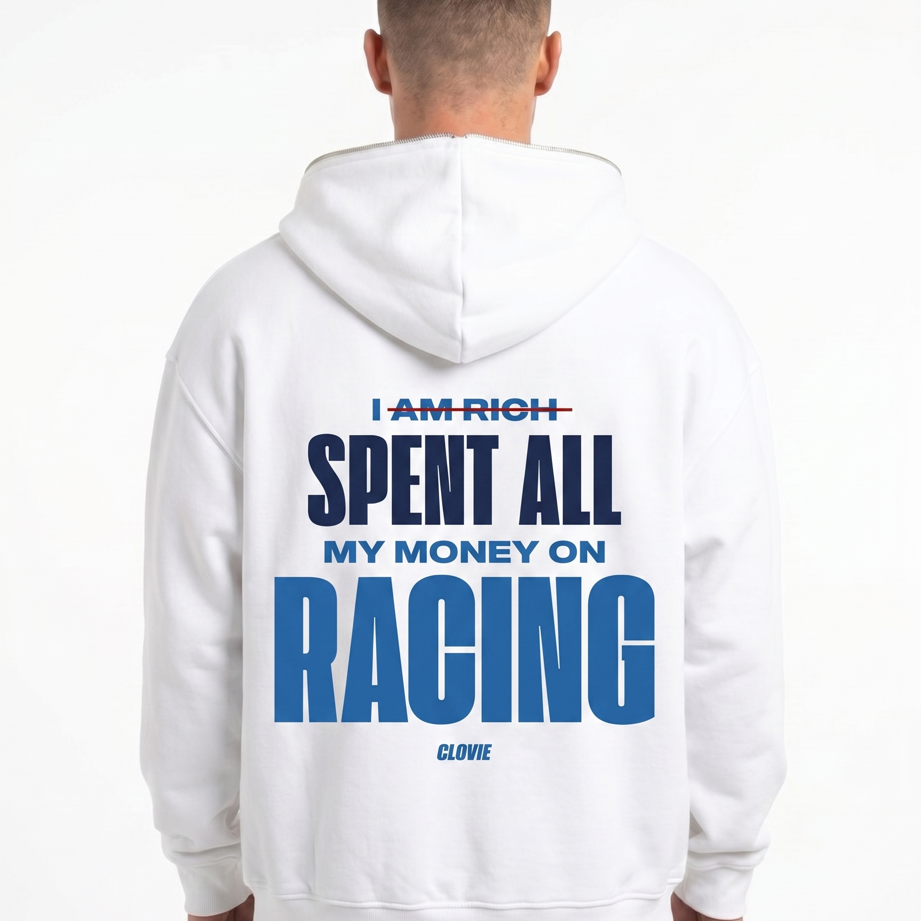 I spent all my money on racing Zip Hoodie White - model back print